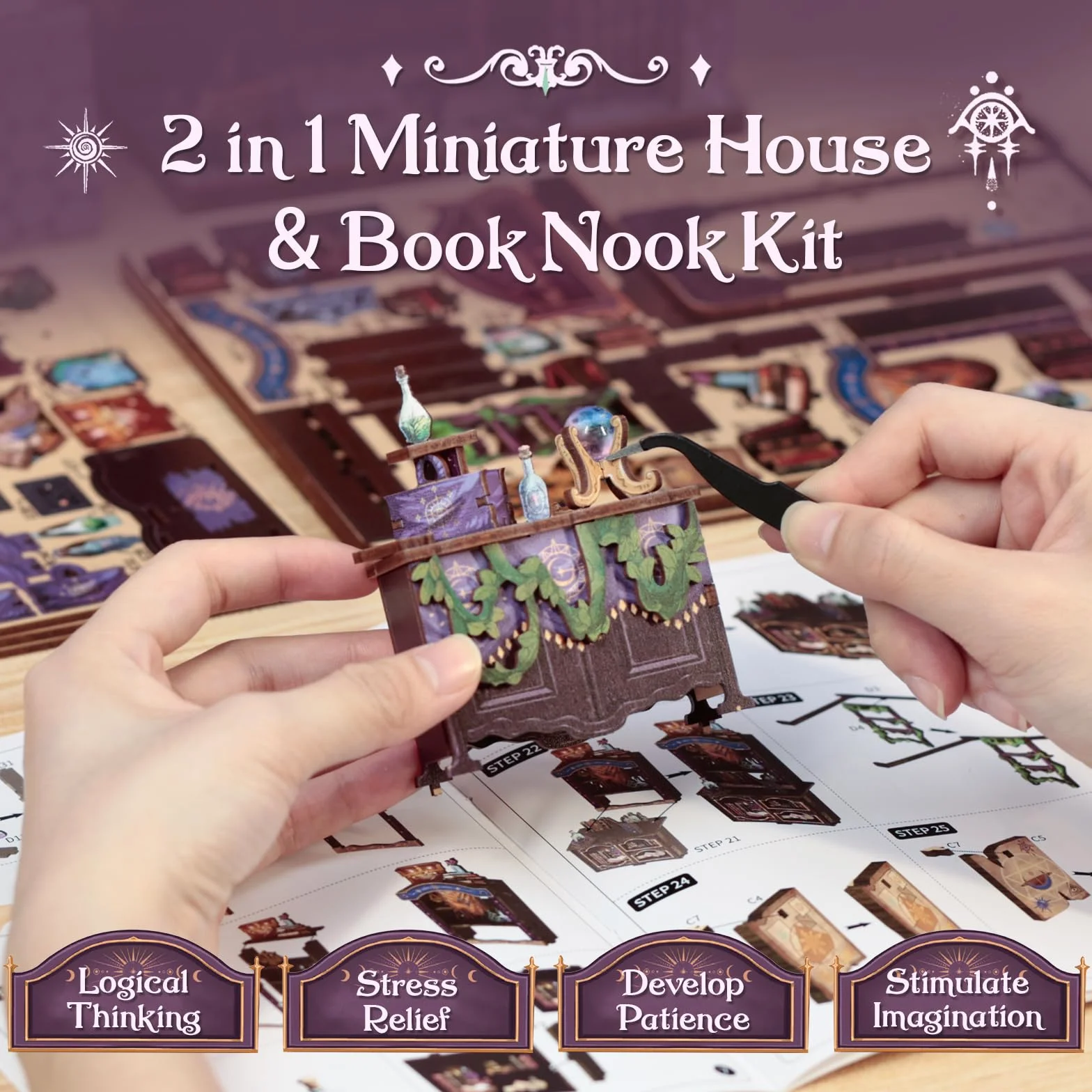 CUTEBEE Kit Book Nook DIY 3D Casa Diorama Miniatura Adultos Estantería Luces LED Regalo