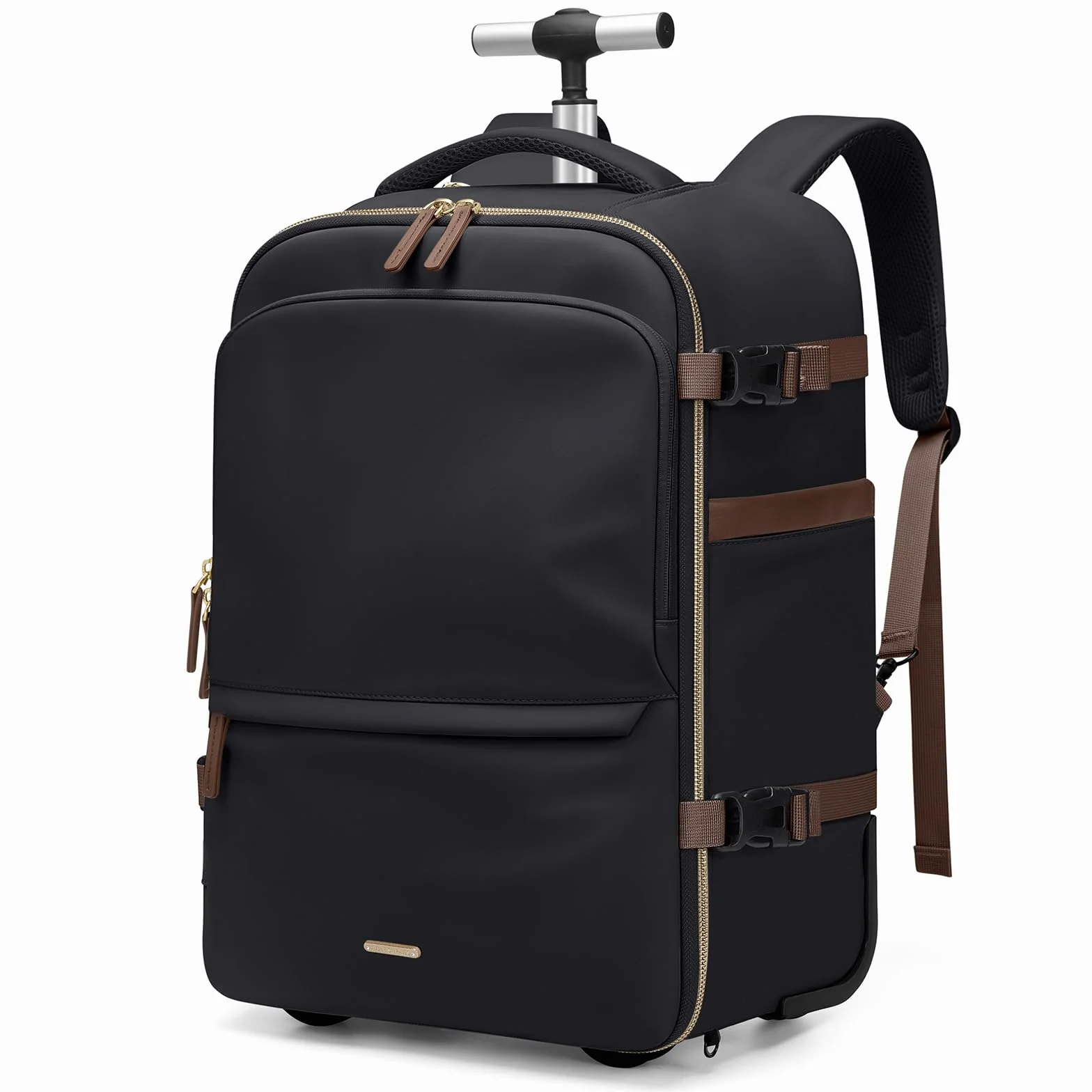 GOLF SUPAGS 32L Mochila con Ruedas, Mochila Viaje Cabina Avion, Mochila para Portátil de 17 Pulgadas con Ruedas Ocultables, para Viajes Cortos, Universidad, Trabajo Diario (Negro)