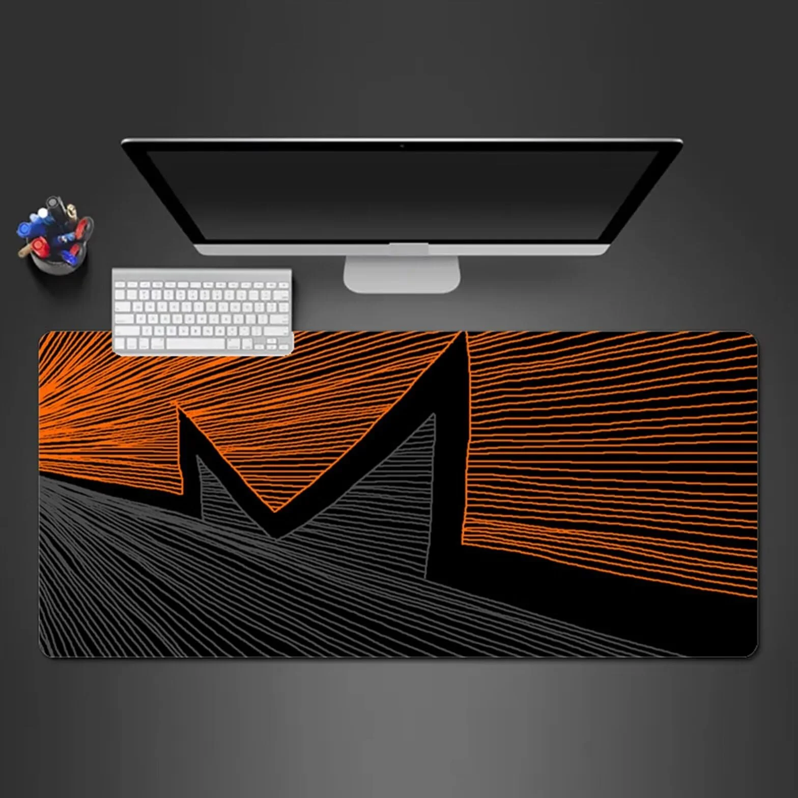 Alfombrilla Raton Gaming XXL 1200x600x2cm Alfombrilla de Ratón Grande Alfombrilla Gaming de Escritorio con Base Antideslizante para Gamers PC y Portátil (Línea Gris Naranja)