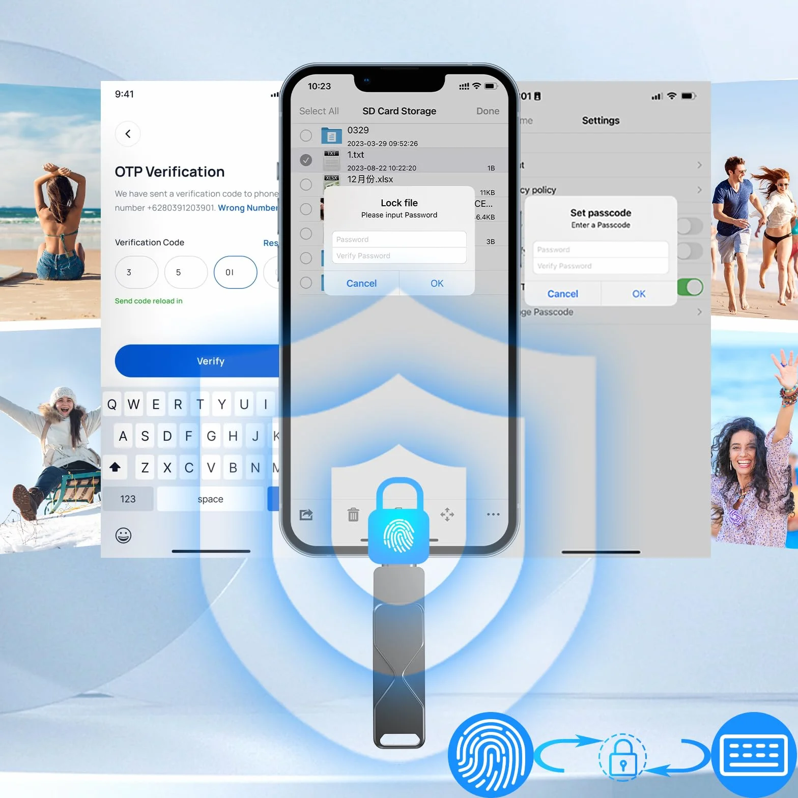 Memoria USB para iPhone, MFi Certificada, Memoria Externa Lightning, Pen Drive Lápiz USB 3 en 1 para iPhone, iPad, iOS, MacBook, Android, PC (Negro, 256GB)