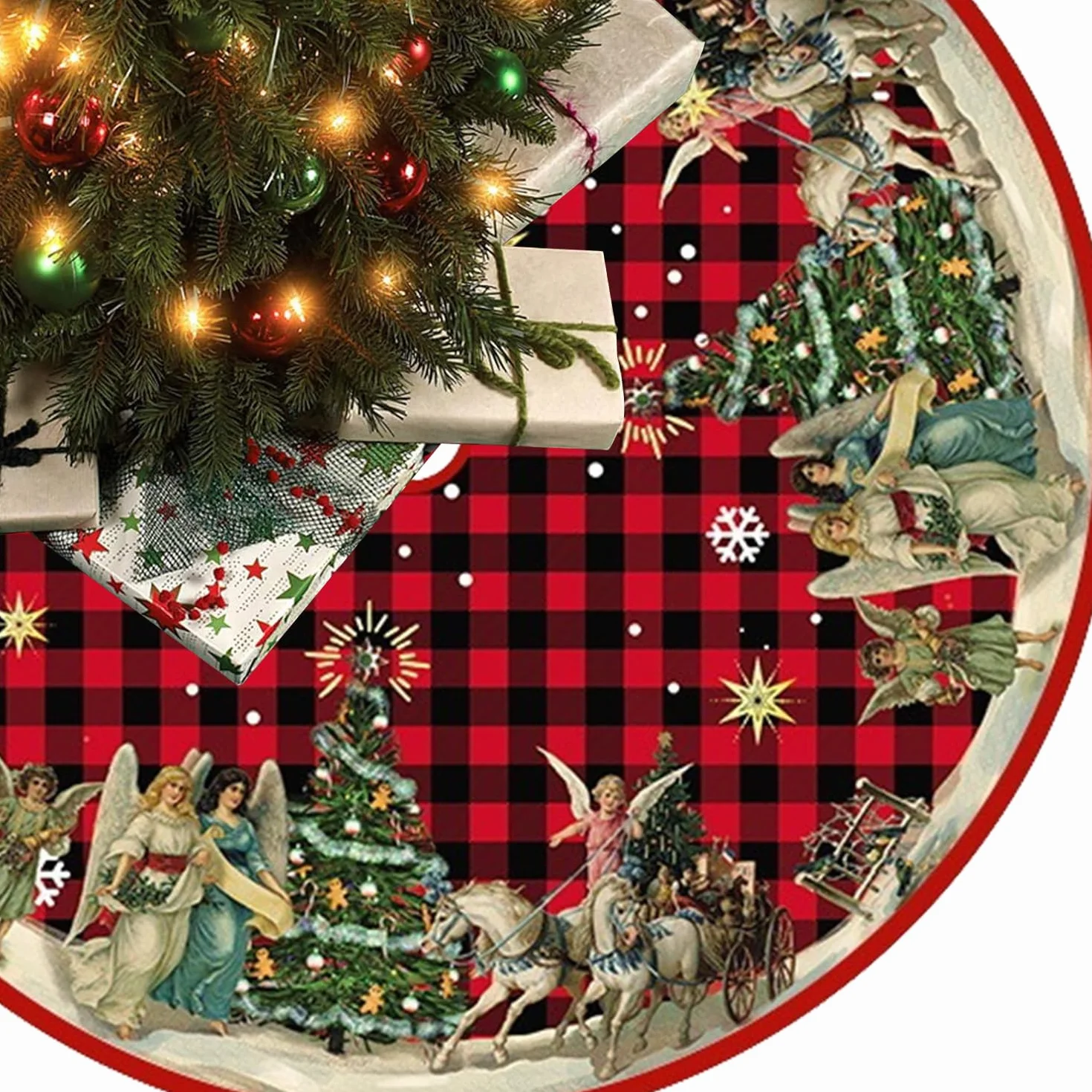 Falda Arbol de Navidad 120cm Redondo para Decoración de Fiestas, Christmas Tree Skirt