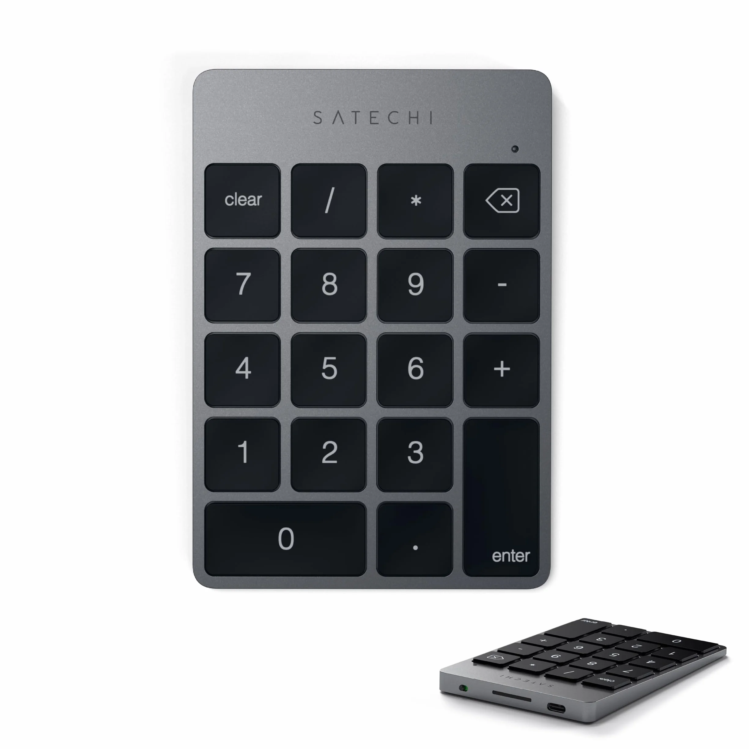 SATECHI Teclado Numérico Inalámbrico Slim de Aluminio con 18 Teclas, Bluetooth, Recargable USB-C para MacBook, Portátil, PC, iPad (Gris Espacial, 𝗟𝗮𝘆𝗼𝘂𝘁 𝗨𝗦)