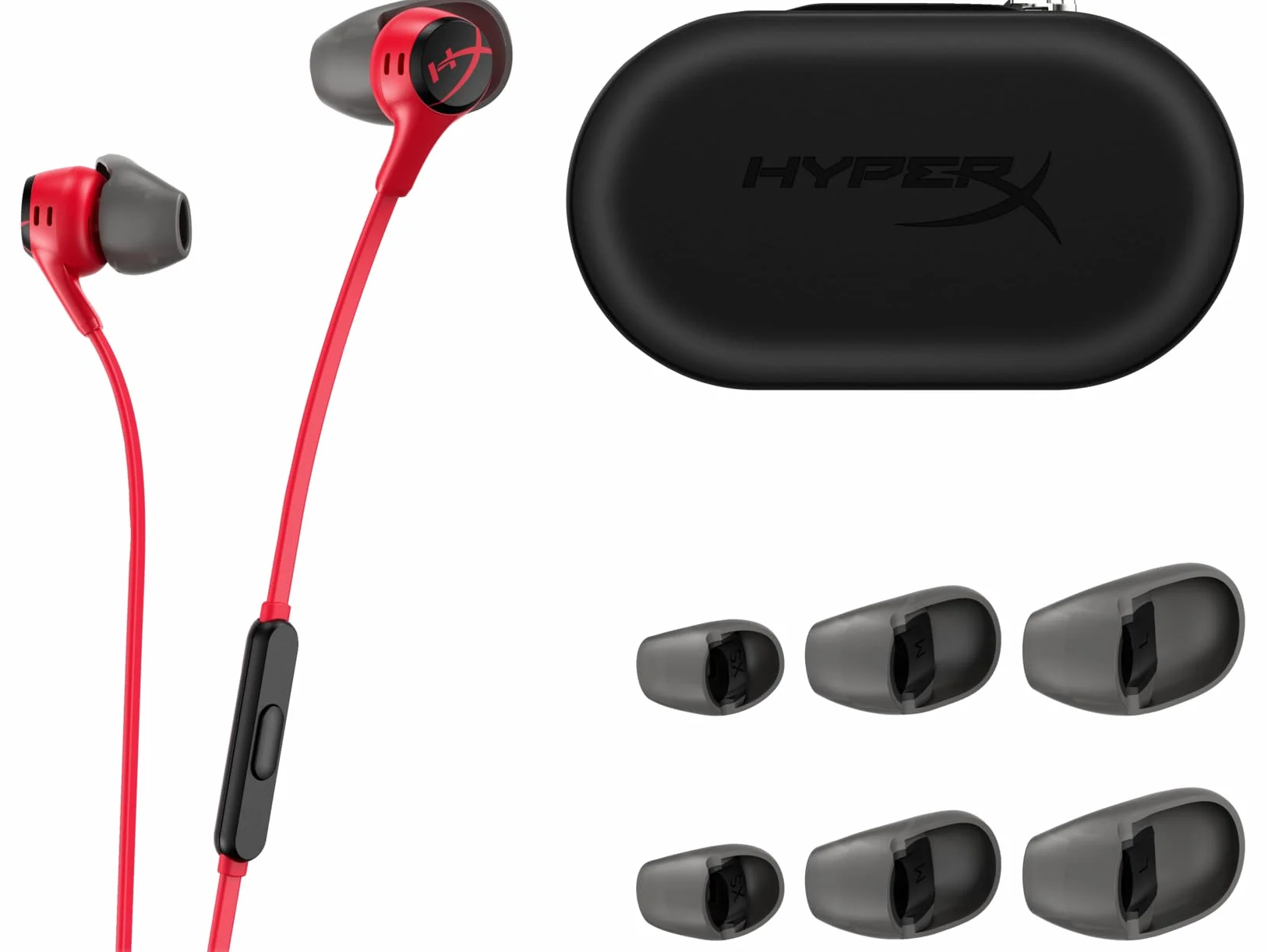 HyperX Cloud Earbuds II - Auriculares para Juegos con micrófono, Color Rojo | 4 Tamaños de Almohadillas de Silicona, Botón Multifunción, Compatibles con Nintendo Switch y PC, Rojo