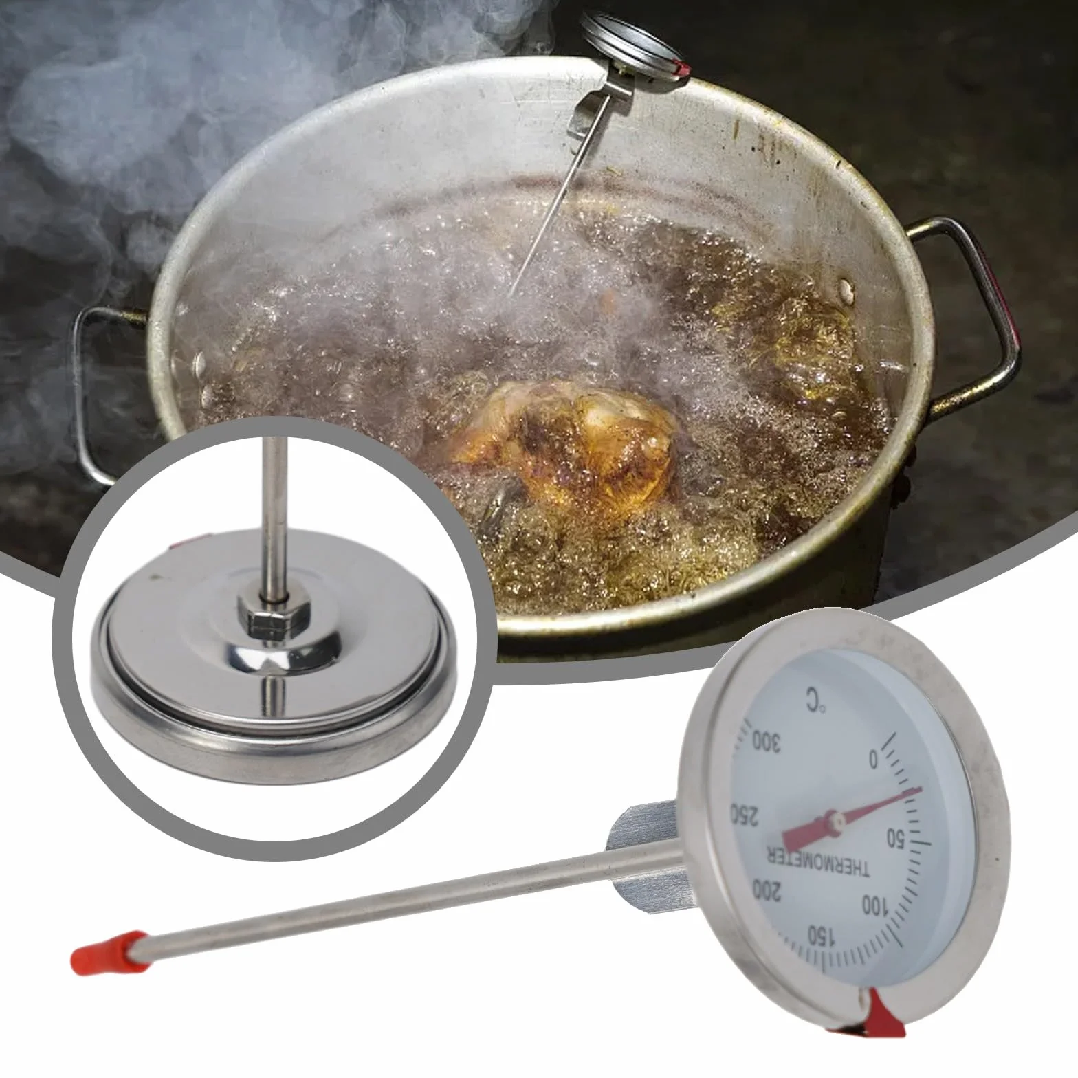 Termómetro de acero inoxidable para alimentos, sonda 15 cm, 0-300°C, lectura de esfera