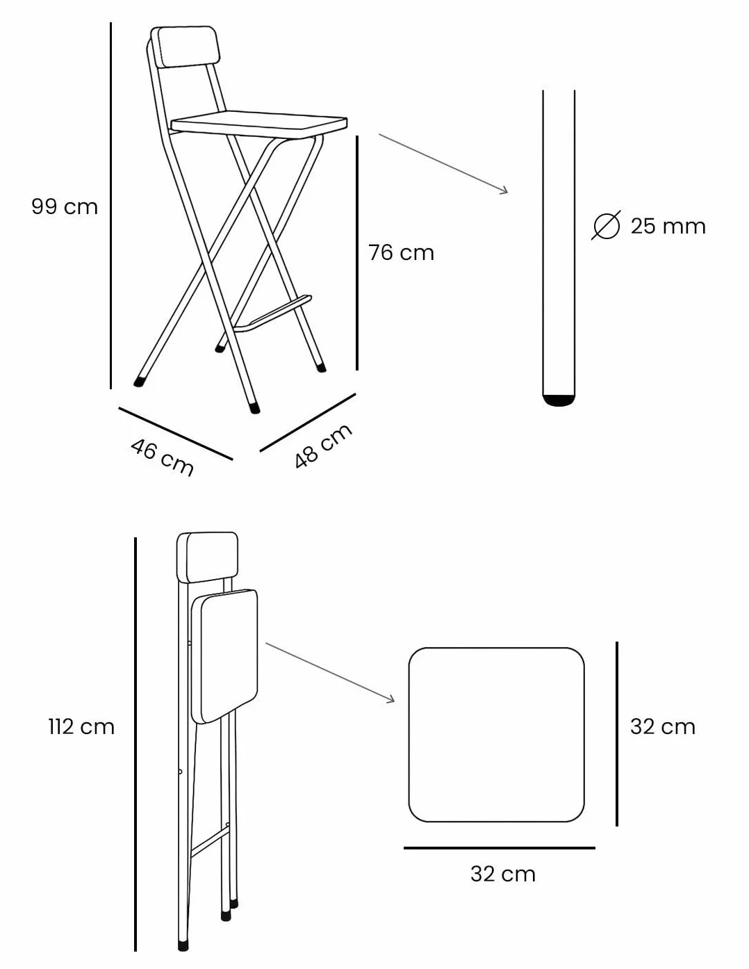 Taburete Plegable Alto de Metal Extra Grueso con Reposapies para Cocinas y Bar, Silla con Respaldo Resistente, Blanca/Haya