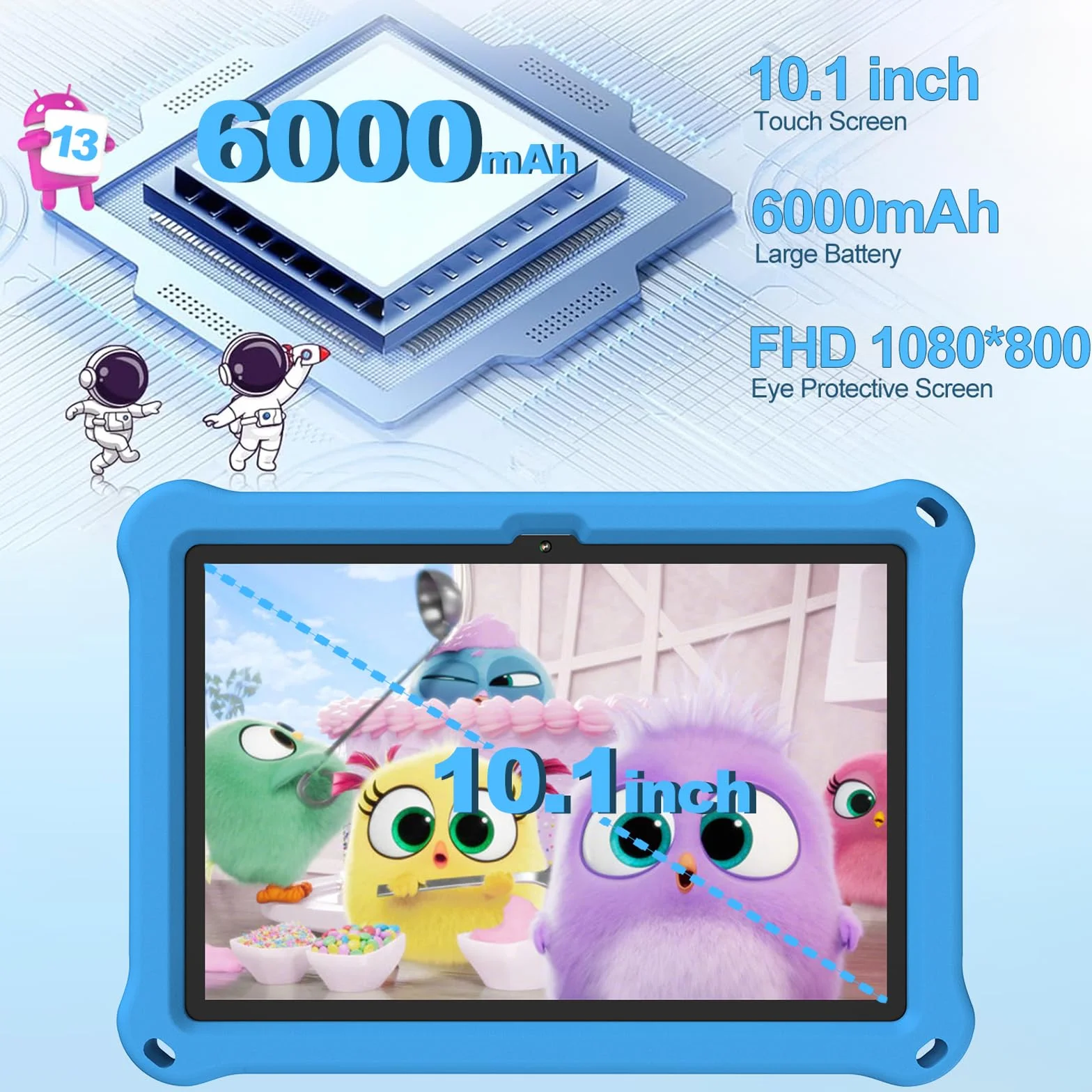 Tableta para Niños de 10.1 Pulgadas,Tabletas Android 13 con Funda Protectora, 8+128GB,Pantalla IPS 1280 * 800,Cámara Dual 2MP+5MP,6000mAh,Tableta Aprendizaje con Control Parental e iWawa,Azul