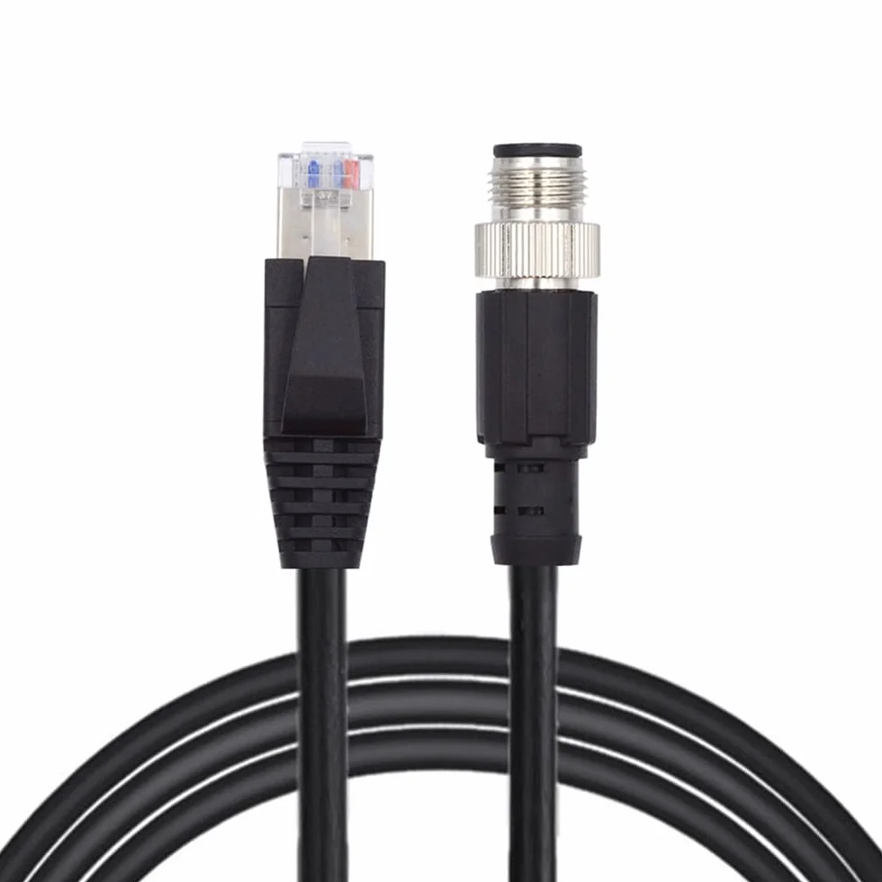 xiwai Cable de conexión M12 de 4 pines codificado en D tipo D macho a RJ45 macho Cat5e IP67 LAN Ethernet Network Industrial Aplicaciones Cable 1 m