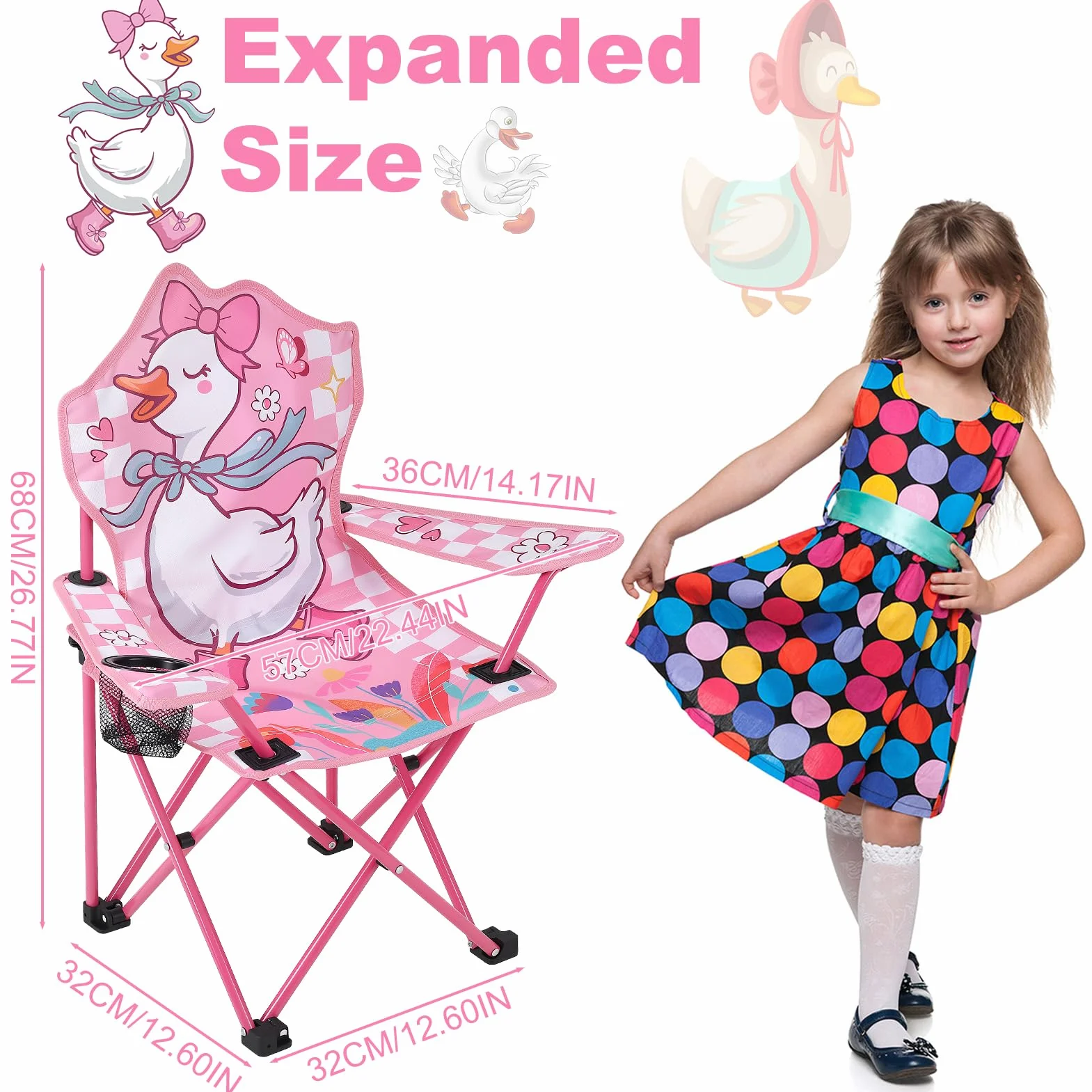Silla de camping para niños plegable con soporte para bebidas diseño cisne jardín portátil