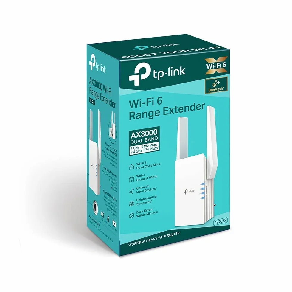 TP-Link RE705X - Repetidor Wi-Fi 6, Dual Band AX3000, Extensor de Cobertura Mesh con EasyMesh, Puerto Gigabit Ethernet y App Tether, Blanco