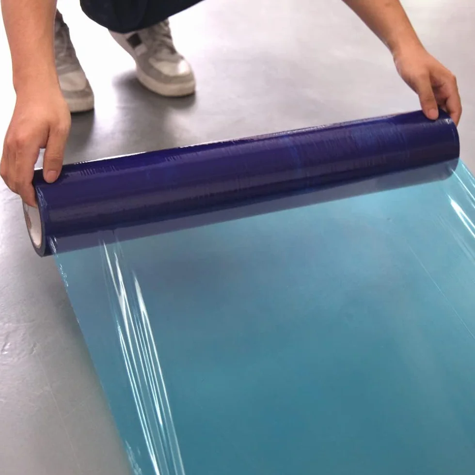 ALETO Protector de suelo autoadhesivo transparente para alfombras 100 m azul