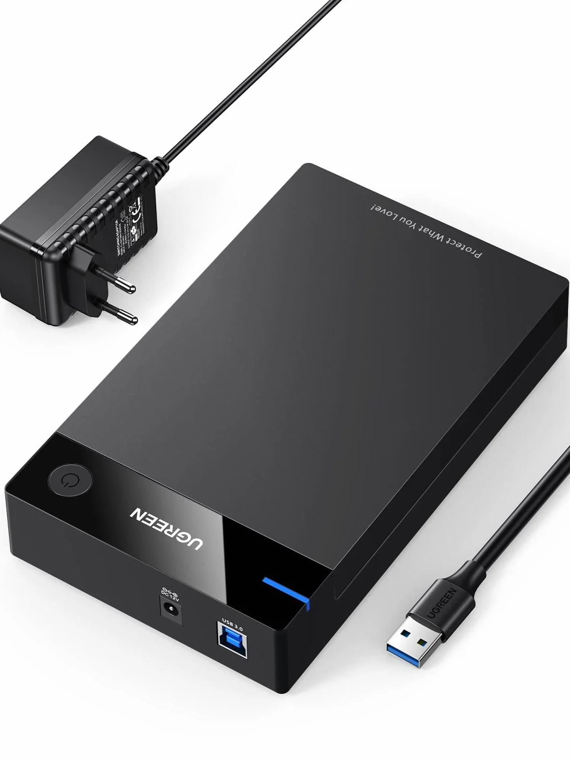 UGREEN Carcasa Disco Duro SATA SSD 3.5" 20TB, Caja SSD USB 3.0 con UASP Comaptible con PC, Xbox X/S, PS4, con Cable y Adaptador de Corriente 12V 2A