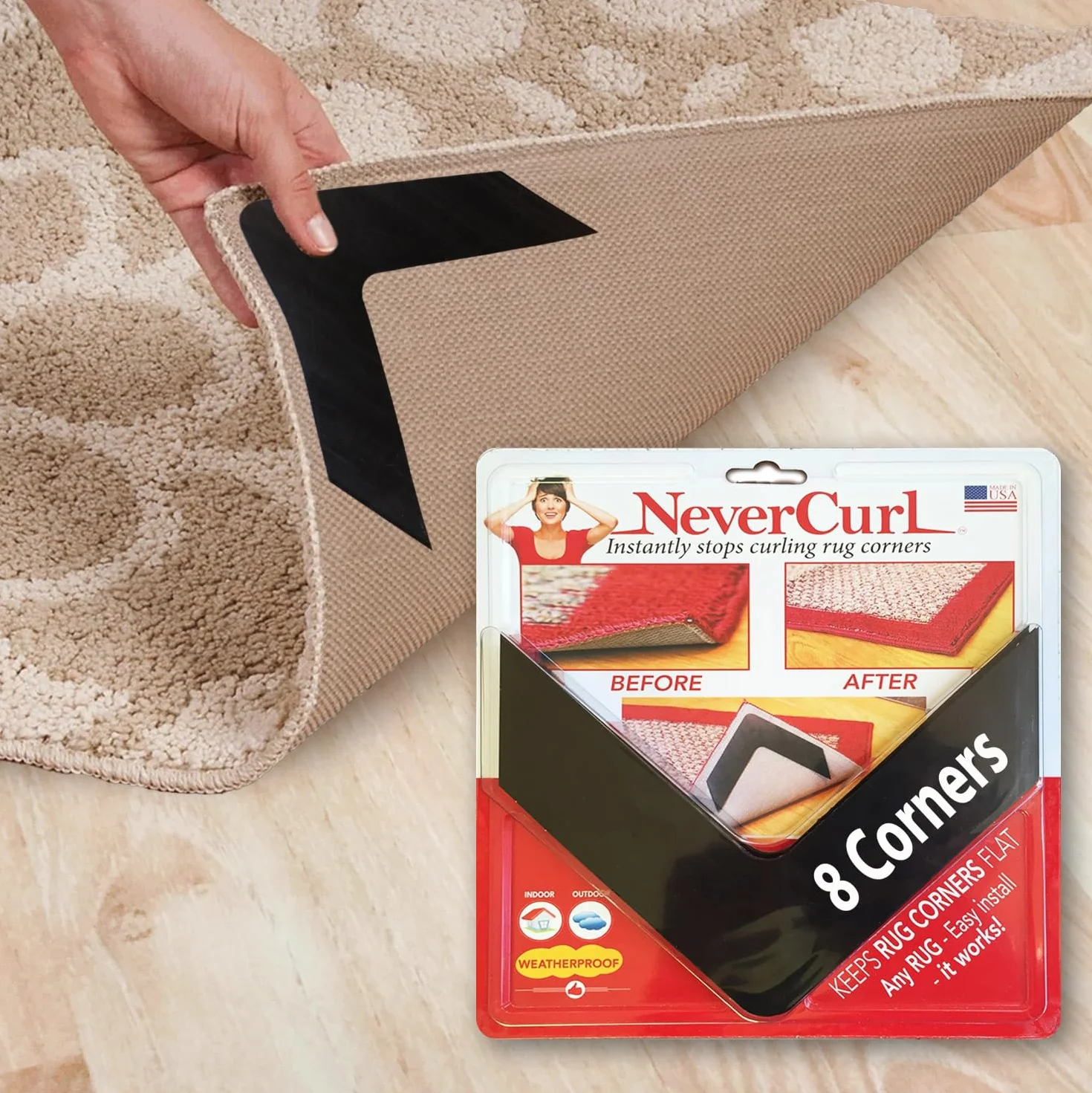 NeverCurl Detiene alfombra rizando esquinas 4 unidades Seguro suelos madera
