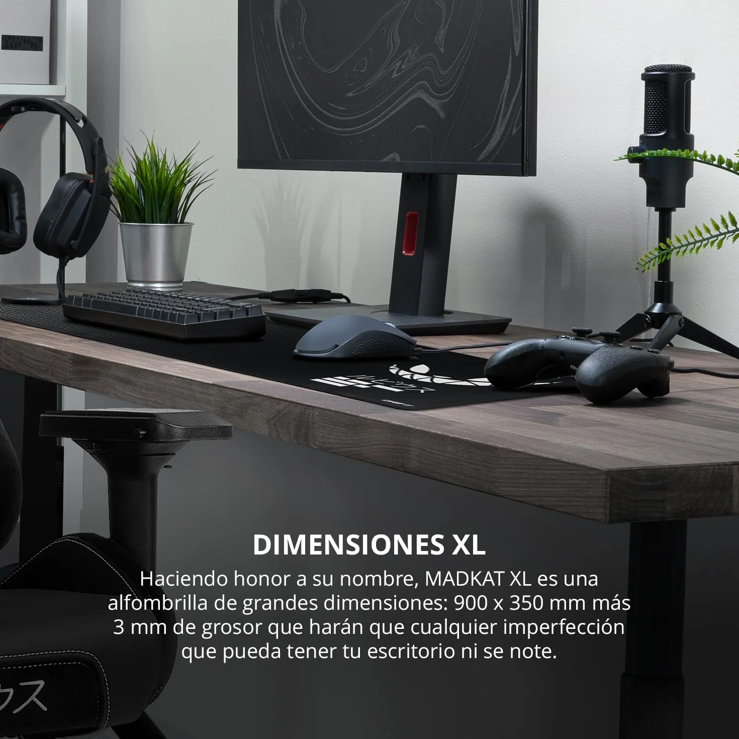 Drift Gaming MADKAT XL - Alfombrilla Gaming Oficial ElRubius, Superficie Extra Suave, Dimensiones 900X350x3mm, Base Antideslizante, Bordes cosidos, Color Negro