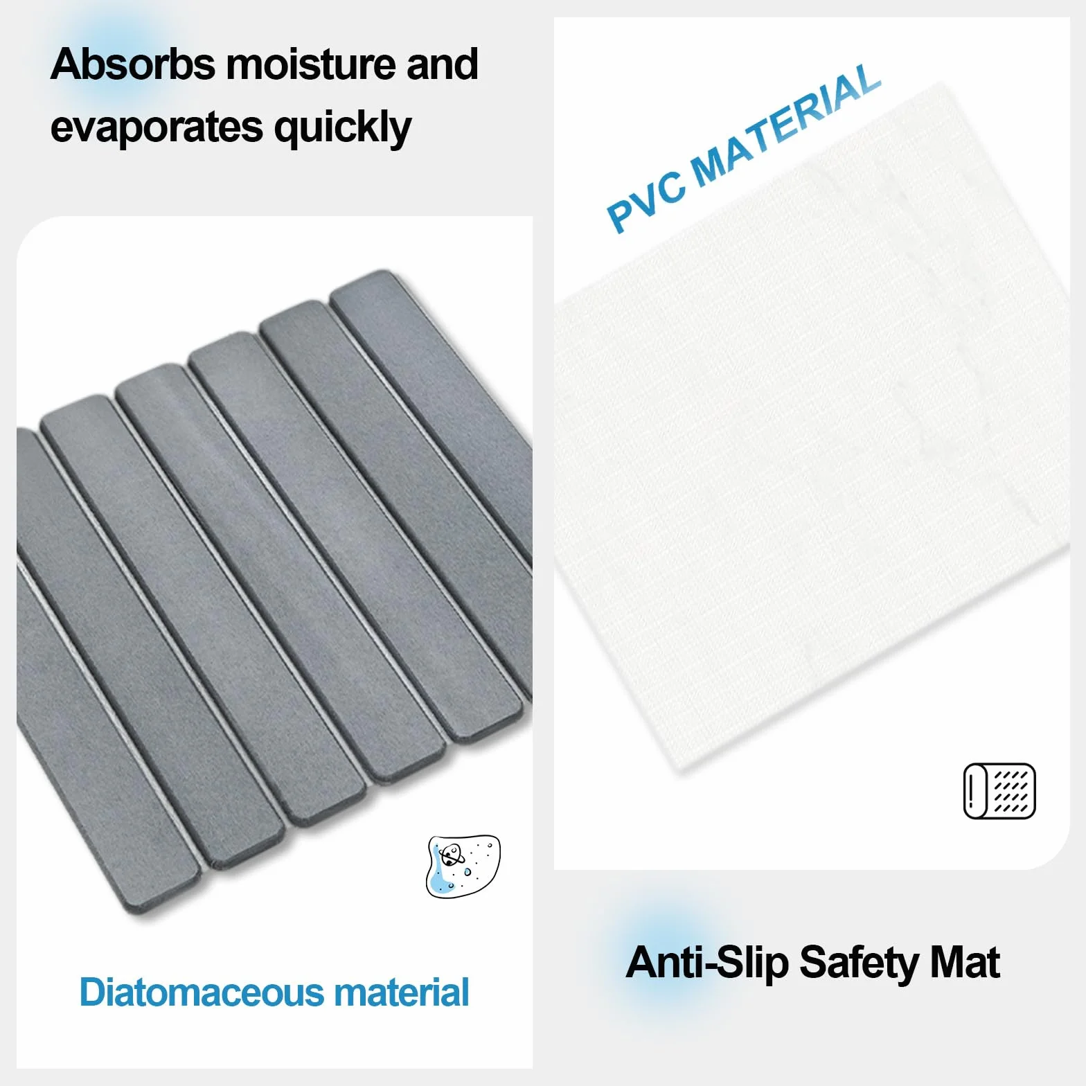 Alfombrilla de baño de piedra diatomita absorbente antideslizante secado rápido plegable Gris claro 30x40