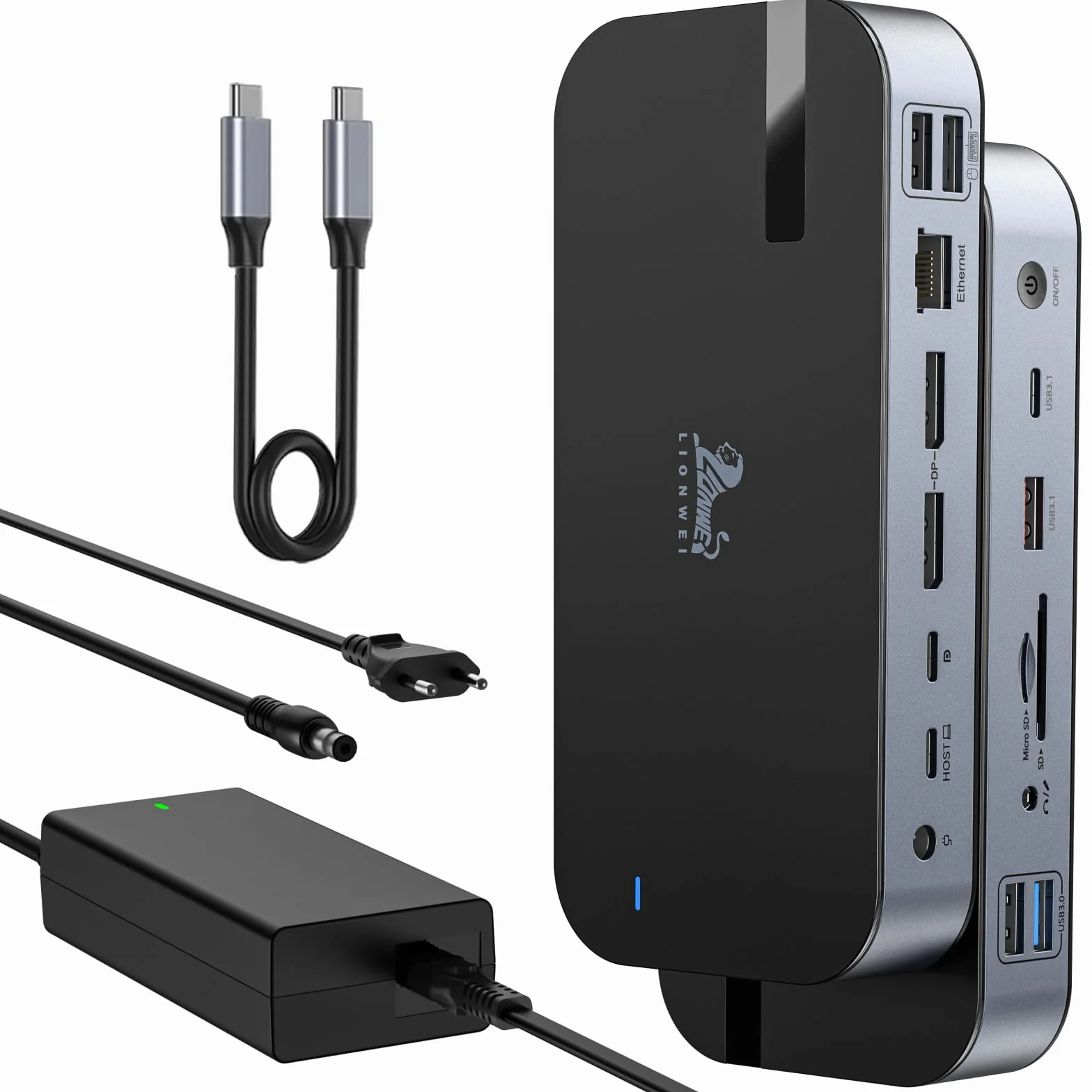 Estación de Acoplamiento USB C 8K con Dual DP, Adaptador de Corriente de 150 W, Tres Pantallas, USB 3.1 de 10 Gbps, Lector de Tarjetas SD 4.0, Carga de 20 W, Concentrador RJ45 para portátiles DELL/HP