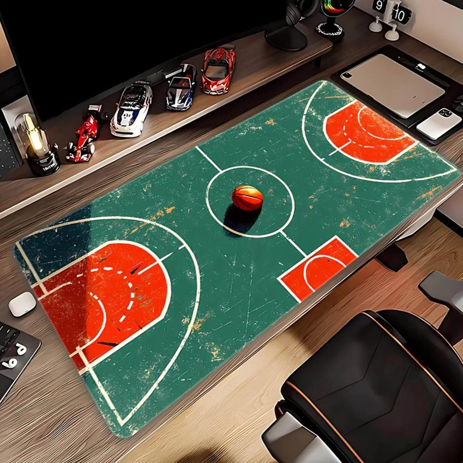 Alfombrilla de Ratón XXL 1000x500x2mm, Alfombrilla de Escritorio Grande Cancha Baloncesto, Mouse Pad Gaming Antideslizante con Bordes Cosidos para Teclado, PC y Oficina