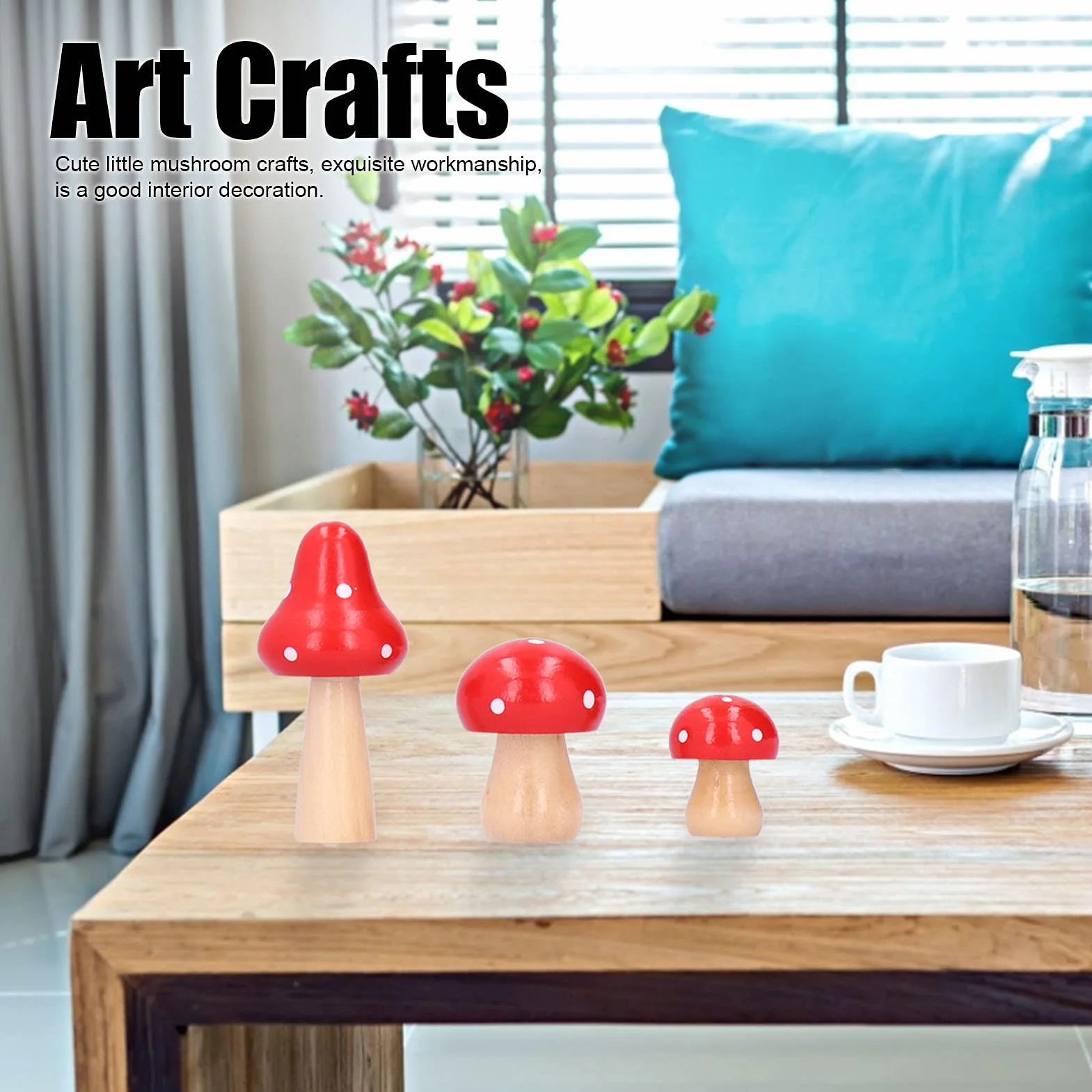 AUNMAS Hongos de Madera Adorno Artesanal Ecológico 3 Piezas Decoración Escritorio