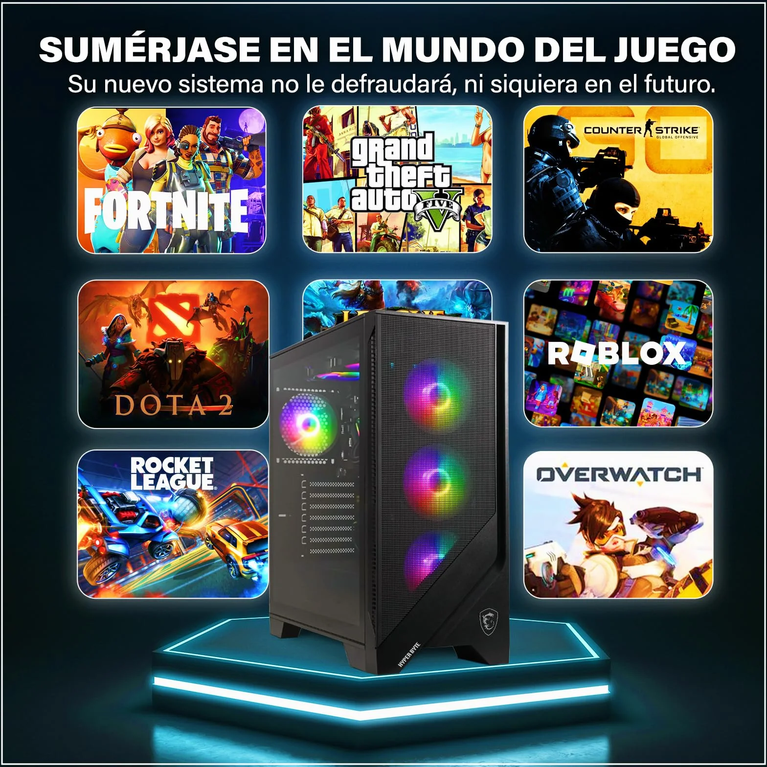 HYPER BYTE® - PC Gaming - Set Completo con AMD Ryzen 7 5700G | 16 GB de RAM DDR4 | SSD 1 TB | Monitor de 25 Pulgadas | Ratón & Teclado | WLAN | Win11 Pro | Ordenador sobremesa Gamers