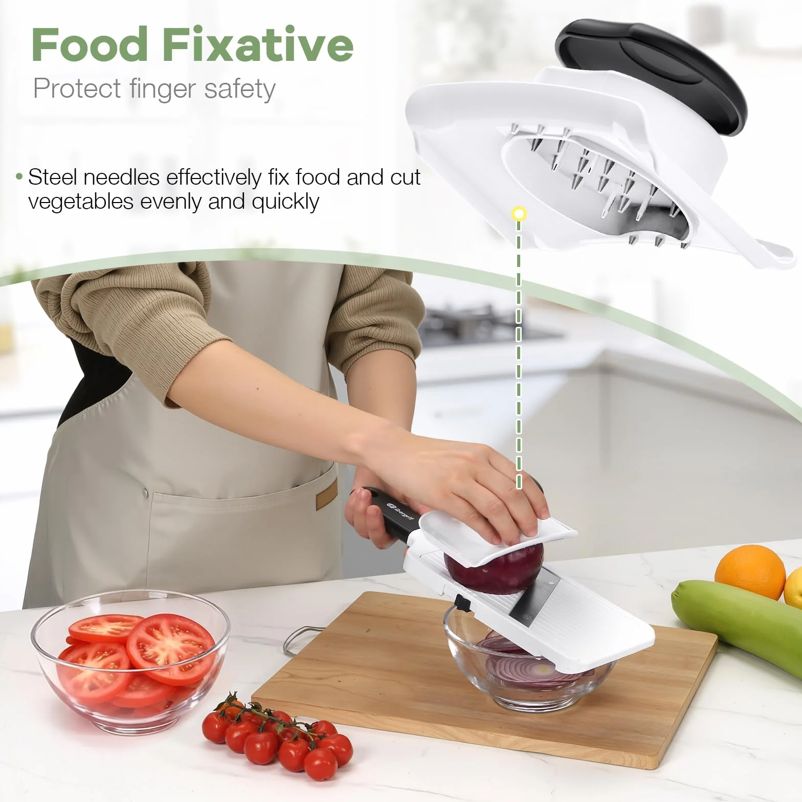 Ibergrif M526 Mandolina de Cocina Ajustable 1-4 mm, Cortador de Verduras Manual con Protector de Dedos