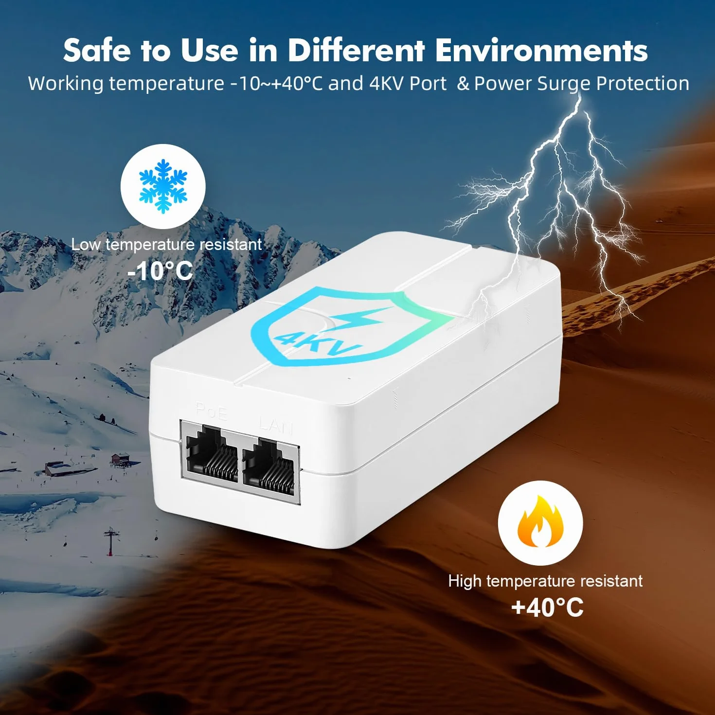 Inyector Gigabit PoE de 15,4 W, Compatible con IEEE 802.3af, Adaptador Compacto Power Over Ethernet Blanco YuLinca, Plug and Play, diseño sin Ventilador para Montaje en Pared con indicador LED