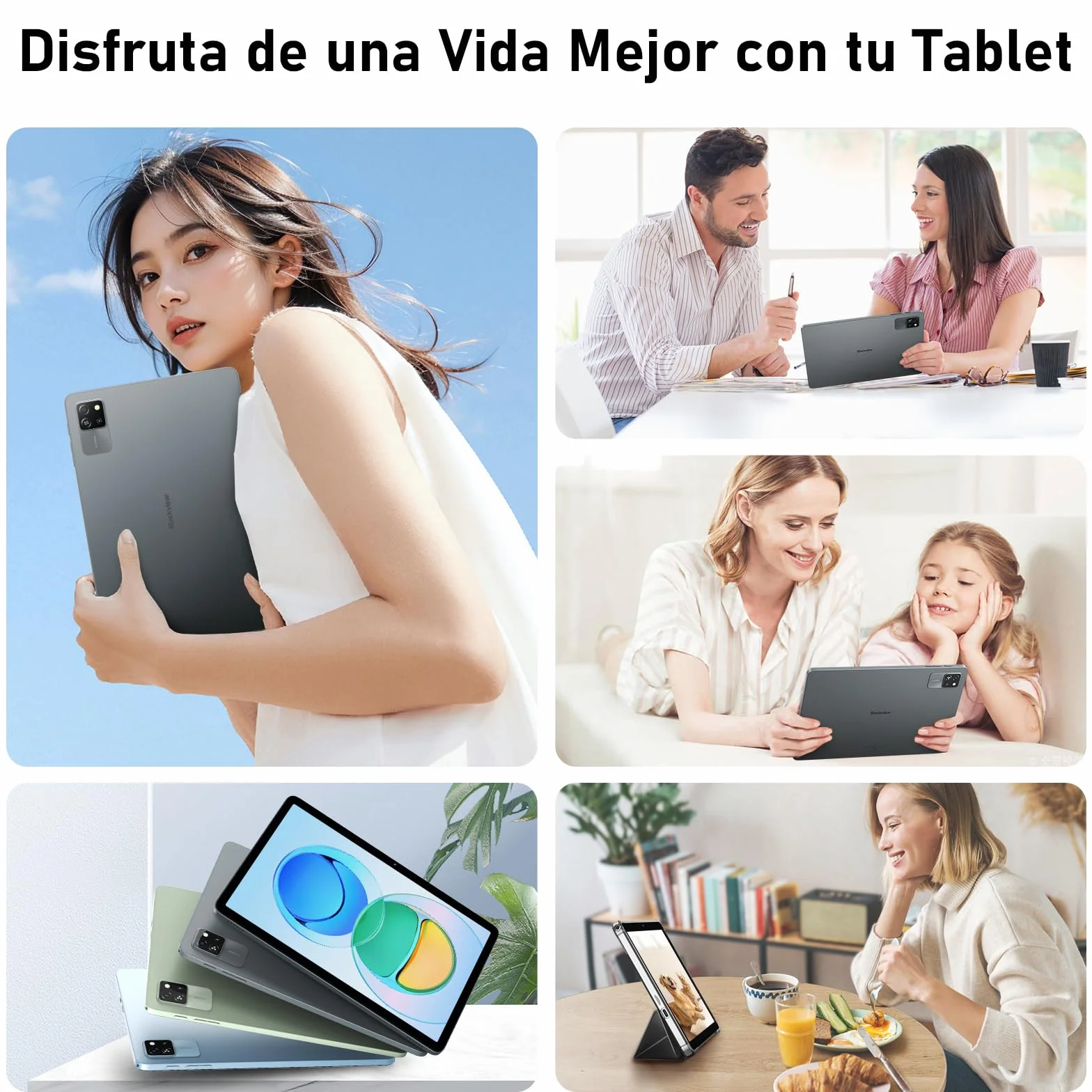 Blackview Tablet Android 15 Tab 60 WiFi 10 Pulgadas, PC Tableta, 12GB RAM + 128GB ROM/2TB TF, WiFi 6 Widevine L1, PC Mode 5100 mAh Batería Tablets Gaming Dual Cámara 8MP+5MP/WPS Suite/HD IPS