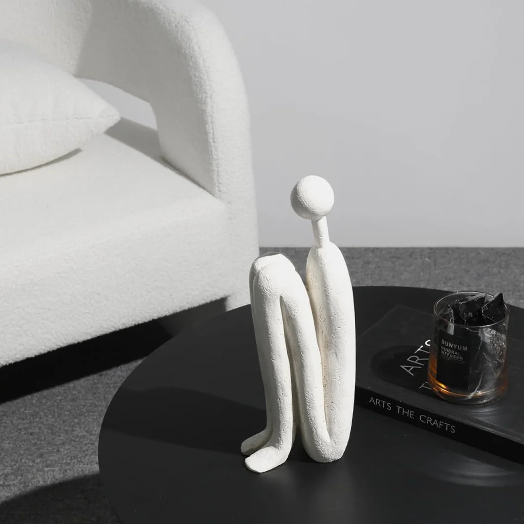Sujetalibros Decorativos de Cerámica Set de 2 – Figuras Abstractas Modernas Blanco y Marrón – Pesados para Libros