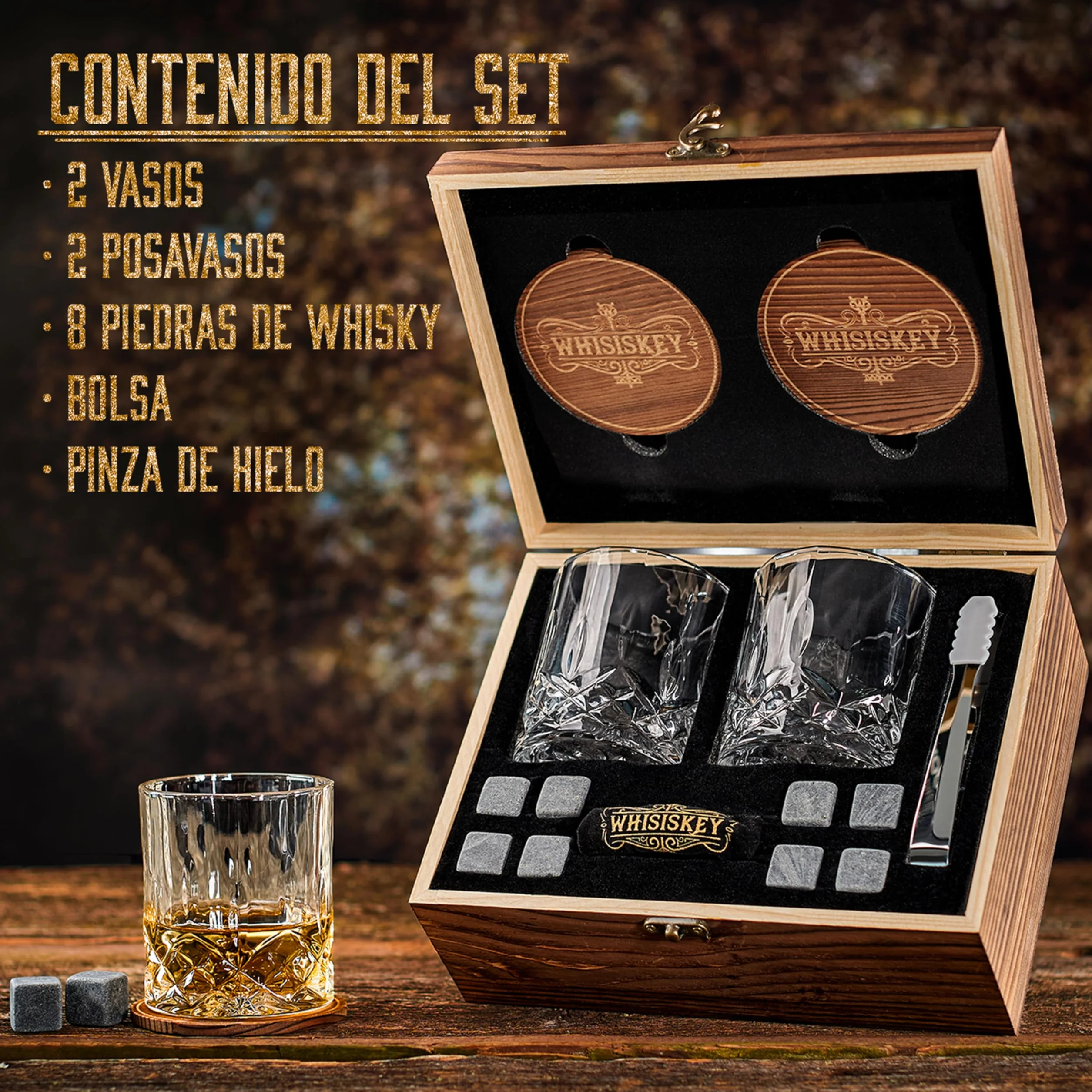 Whisiskey Set de Vasos de Whisky 310ML con Cubitos Hielo Accesorios