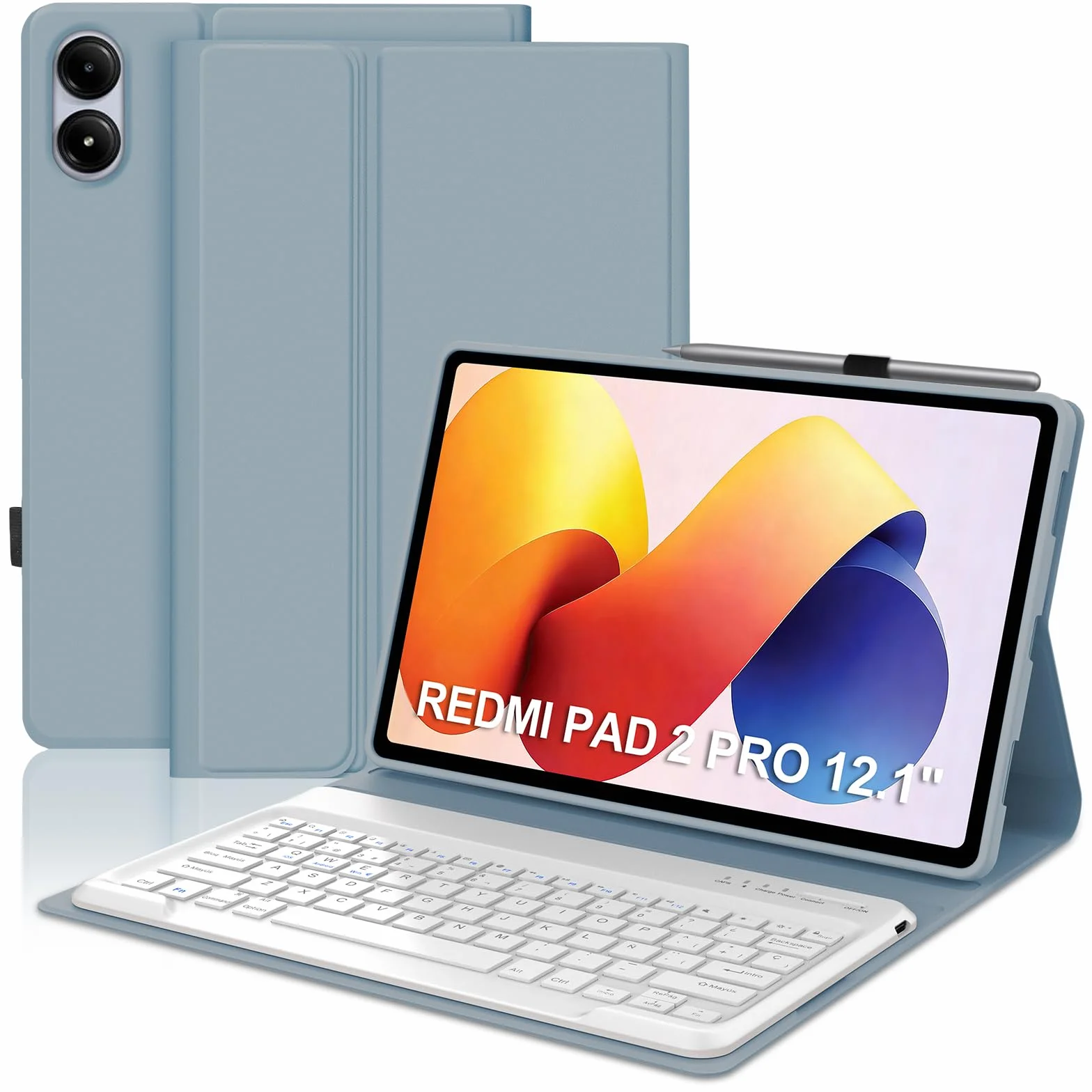 IVEOPPE Funda Teclado para XIAOMI Redmi Pad 2 Pro 2025/Redmi Pad Pro 2024 12.1", Capa Keyboard Español Ñ Desmontable Bluetooth con Portalápices, Azul Brumoso