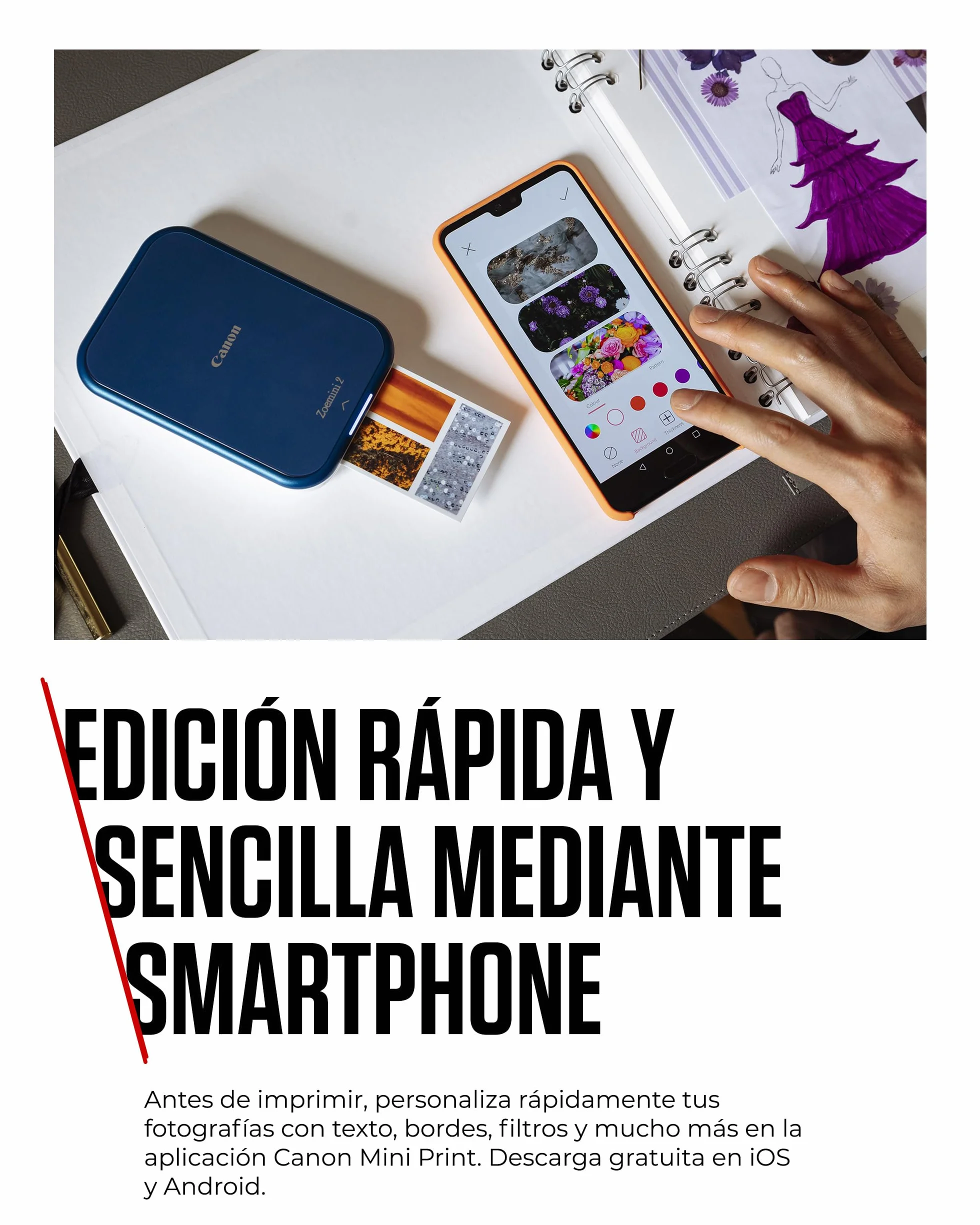 Canon Kit Zoemini 2 Impresora fotográfica + Papel fotográfico Zink 20 Piezas + Papel ZP-2030 (20 Hojas) + 10 Pegatinas Circulares (para Smartphone, USB C, Bluetooth, impresión móvil) Azul Marino