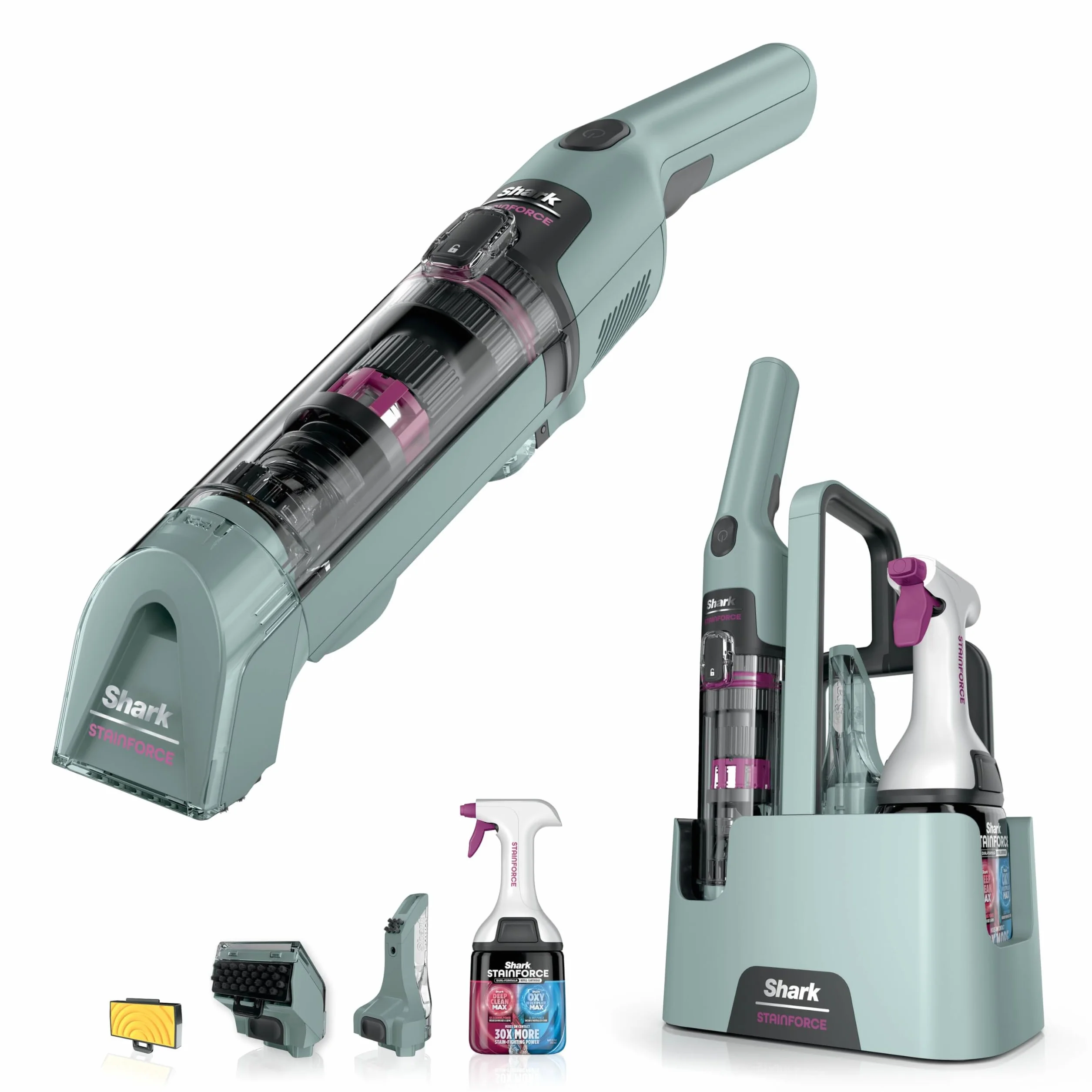 Shark StainForce Limpiador Portátil para Manchas y Olores - Limpieza de Alfombras, Tapicerías, Escaleras y Coches - Incluye Accesorios y 2 Soluciones de Limpieza - Cobre, HX100EUCP