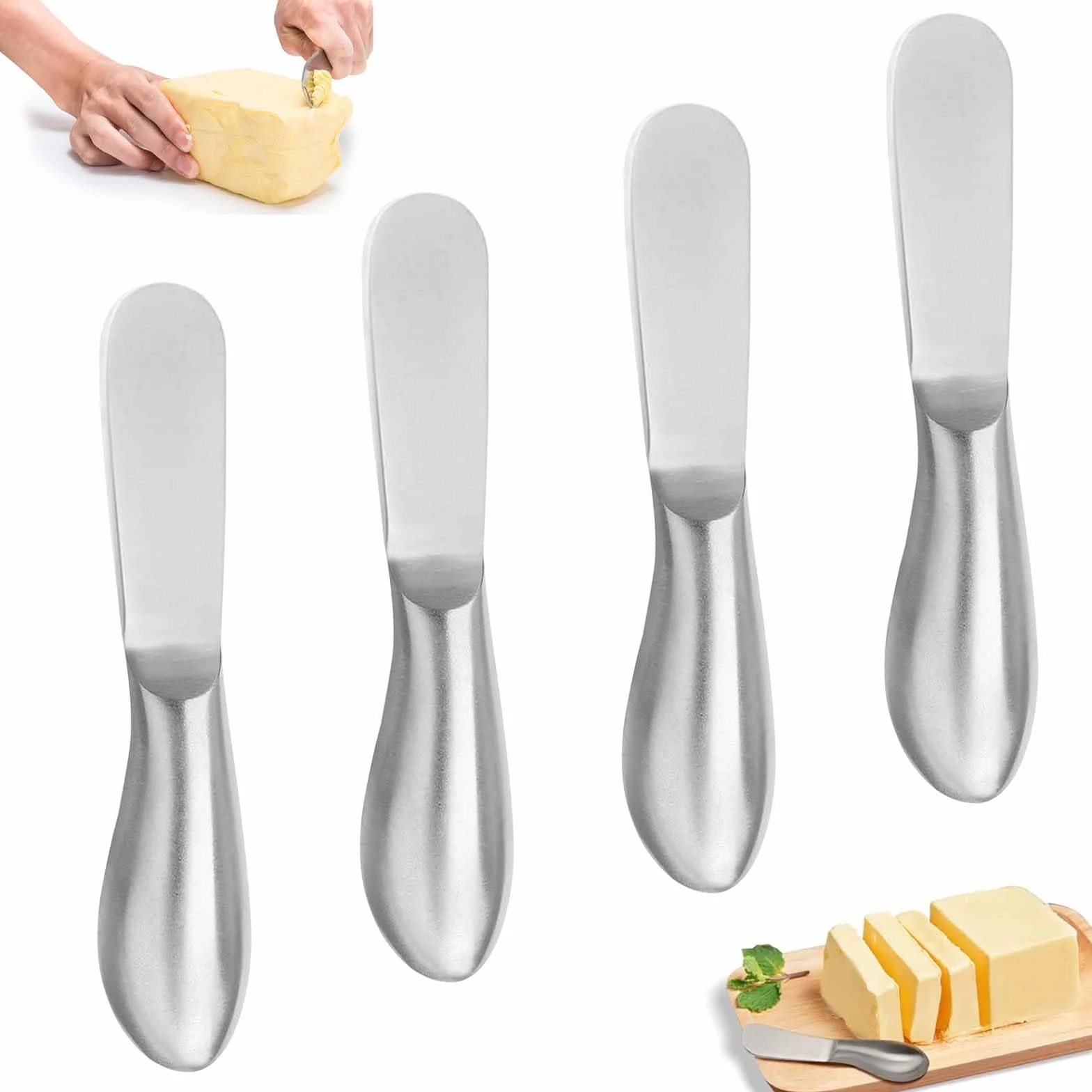 4 Piezas Cuchillo Mantequilla de Acero Inoxidable Pequeños Cuchillo Untar 13.5 x 2.5 cm Untadores de Mantequilla Untador de Mantequilla para Esparcir Queso Mermelada Pan Crema (Plata)