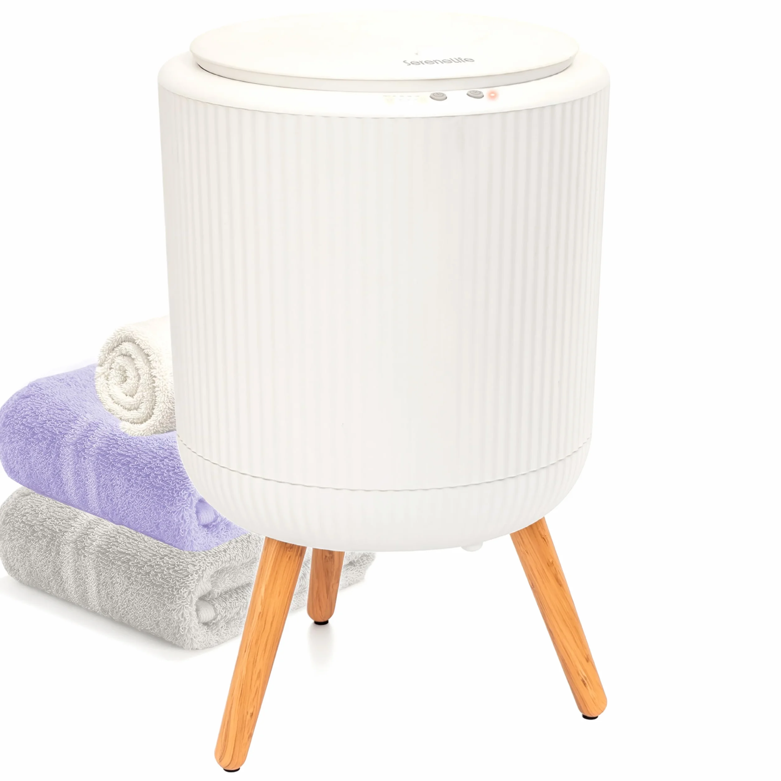SereneLife calentador de toallas independiente, Con piernas para baño y spa, Capacidad de 12L, Temporizador integrado, Discos de aroma e indicador LED