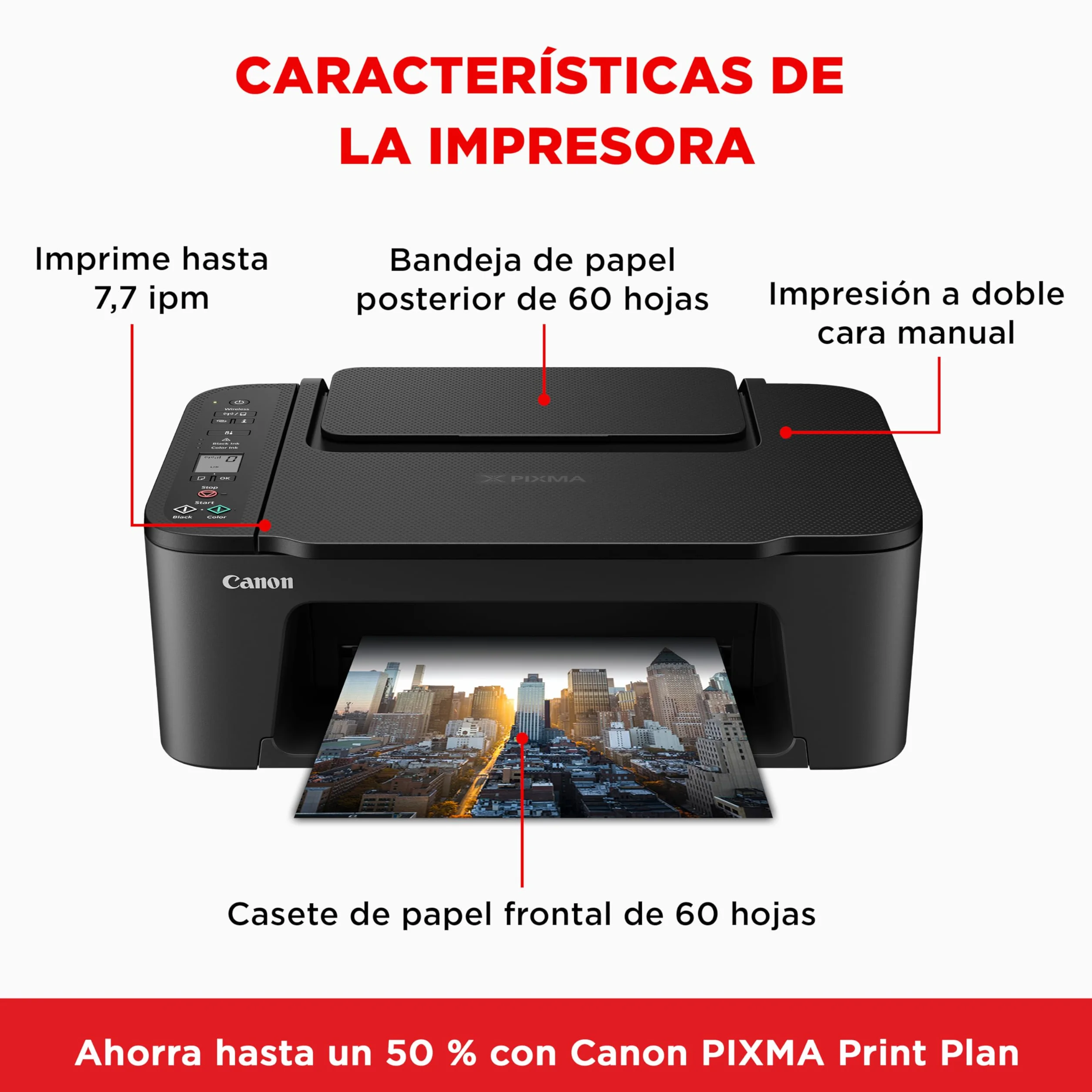 Canon Pixma TS3550i Impresora Multifunción 3 en 1, Sistema de Inyección de Tinta, Impresión, Escaneo y Copia, WiFi, Pixma Print Plant, Impresión Doble Cara, Impresión Fotográfica, Negro