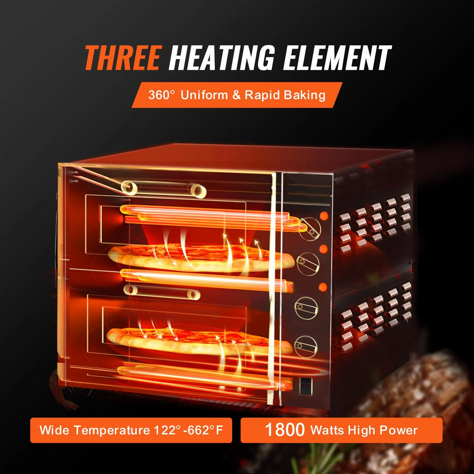 VEVOR Horno de Pizza Comercial Eléctrico de Encimera Doble Piso, Acero Inoxidable con Piedra, 520 x 430 x 430 mm
