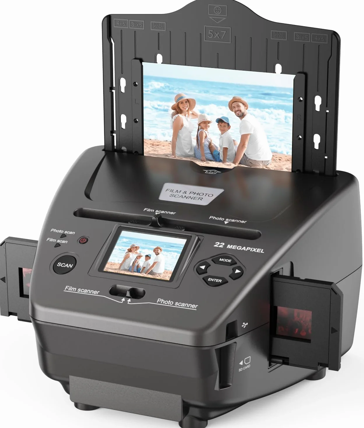Escáner de fotos de película LCD de 22 MP, 2,4 pulgadas, convertidor digital, convierte negativos de 35 mm/135 mm, diapositivas y tarjetas de visita en JPEG digital, USB, tarjeta SD de 4 GB