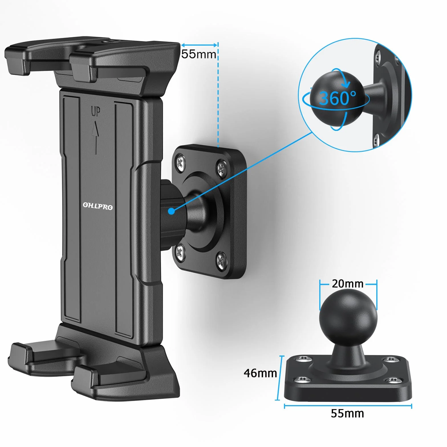OHLPRO Soporte Tablet Pared, Soporte de Pared para iPad Rotación de 360°, Soporte de Pared Ajustable Compatible con 5-13" iPad Pro Mini Air iPhone 17 Galaxy Tab Kindle Fire Switch, para Barco Armario