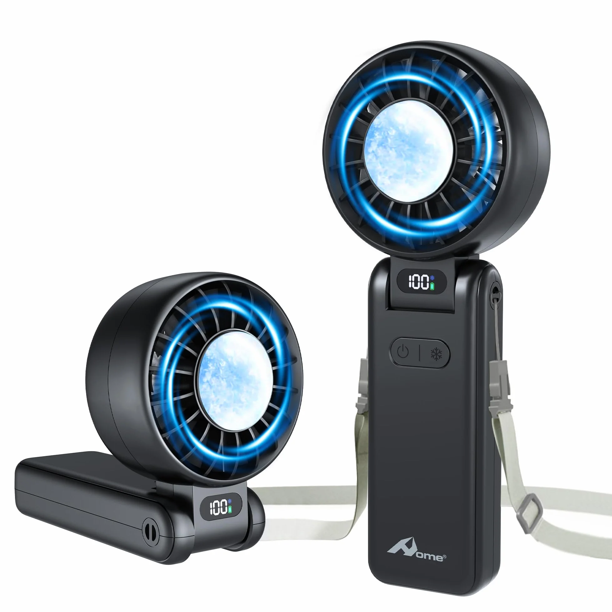 Ventilador Portátil con Refrigeración por Hielo, Enfriamiento en 3 s, Recargable, 5 Velocidades, hasta 9 m/s,carga USB-C,para Viajes, Oficina y Exterior