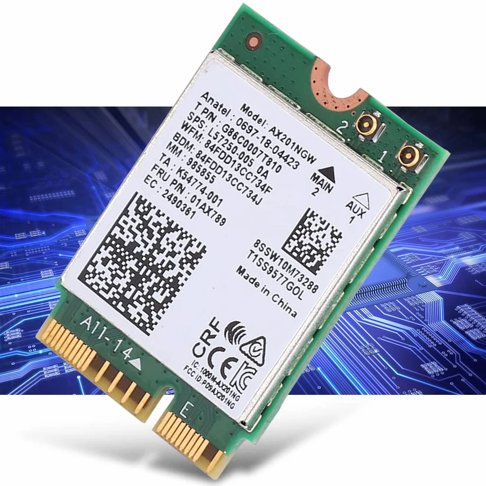 Annadue Tarjeta WiFi AX201NGW, Tarjeta Inalámbrica WiFi 6 para 10 X 64 bits, Tarjeta de Red Inalámbrica Bluetooth 5.2 con Interfaz 6 Gigabit 2400M M.2.CNVio2