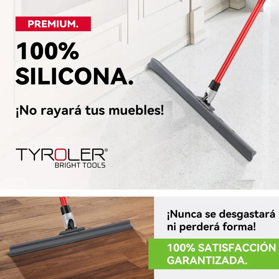 Escobilla de Goma Silicona 45 cm Mango 140 cm Tyroler Escoba Suelo Exterior
