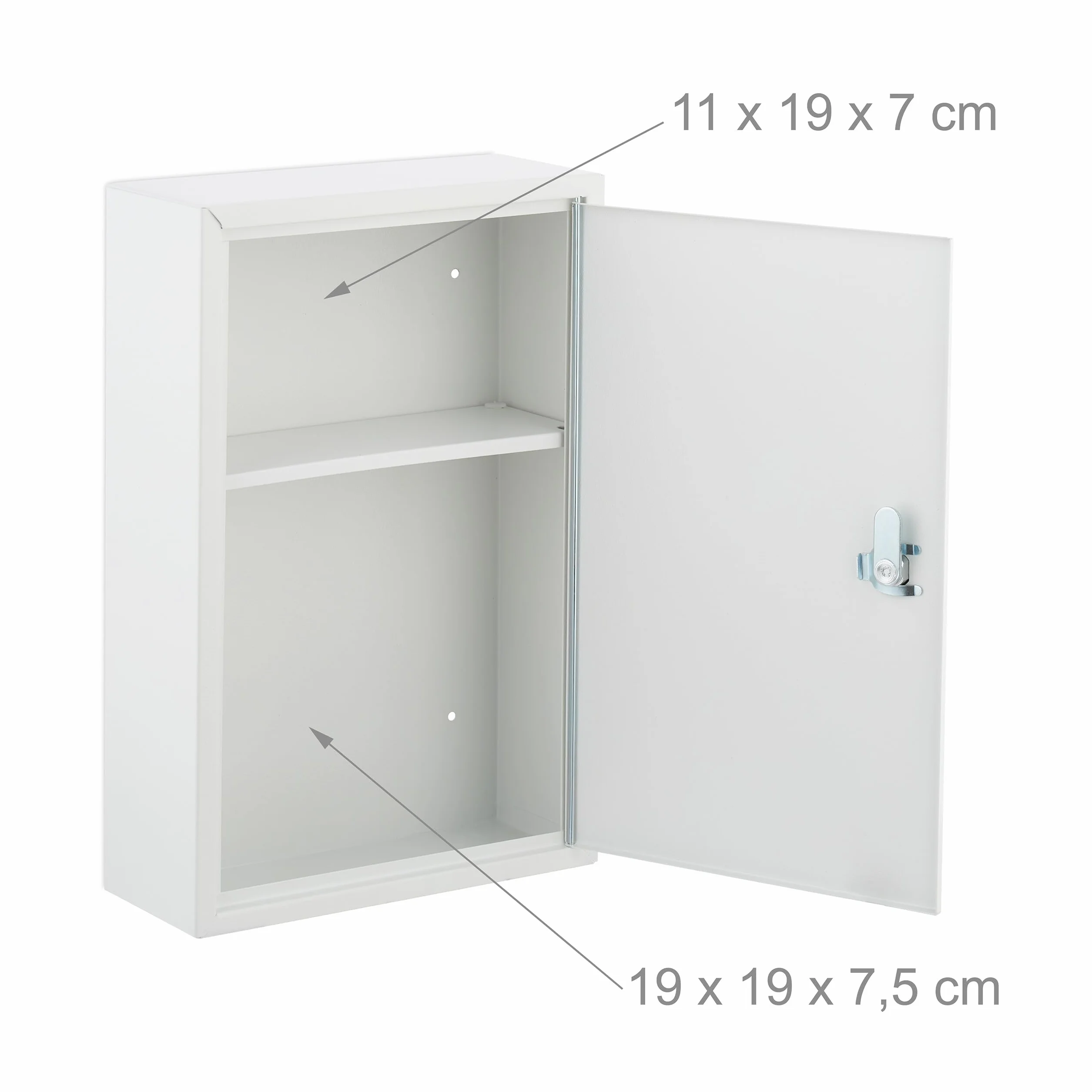 Relaxdays Armario Botiquín Puerta Cruz 2 Compartimentos Cerradura 32x21,5x8 cm Caja Medicinas Colgante Blanco y Gris