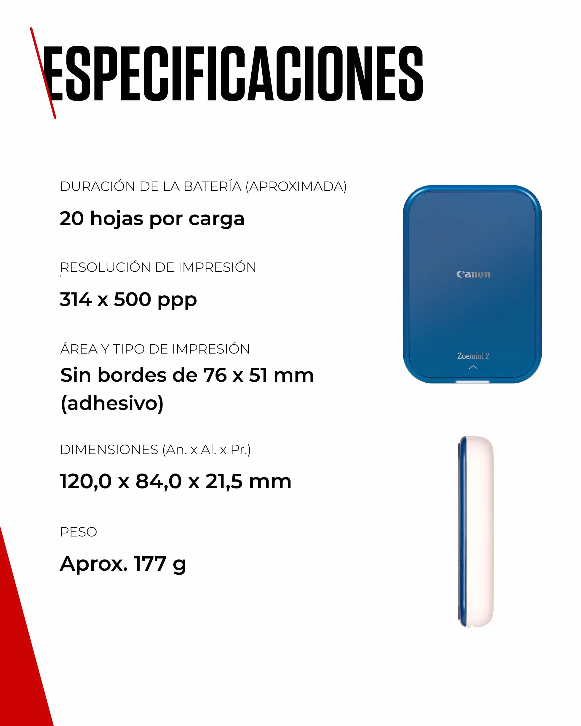 Canon Kit Zoemini 2 Impresora fotográfica + Papel fotográfico Zink 20 Piezas + Papel ZP-2030 (20 Hojas) + 10 Pegatinas Circulares (para Smartphone, USB C, Bluetooth, impresión móvil) Azul Marino