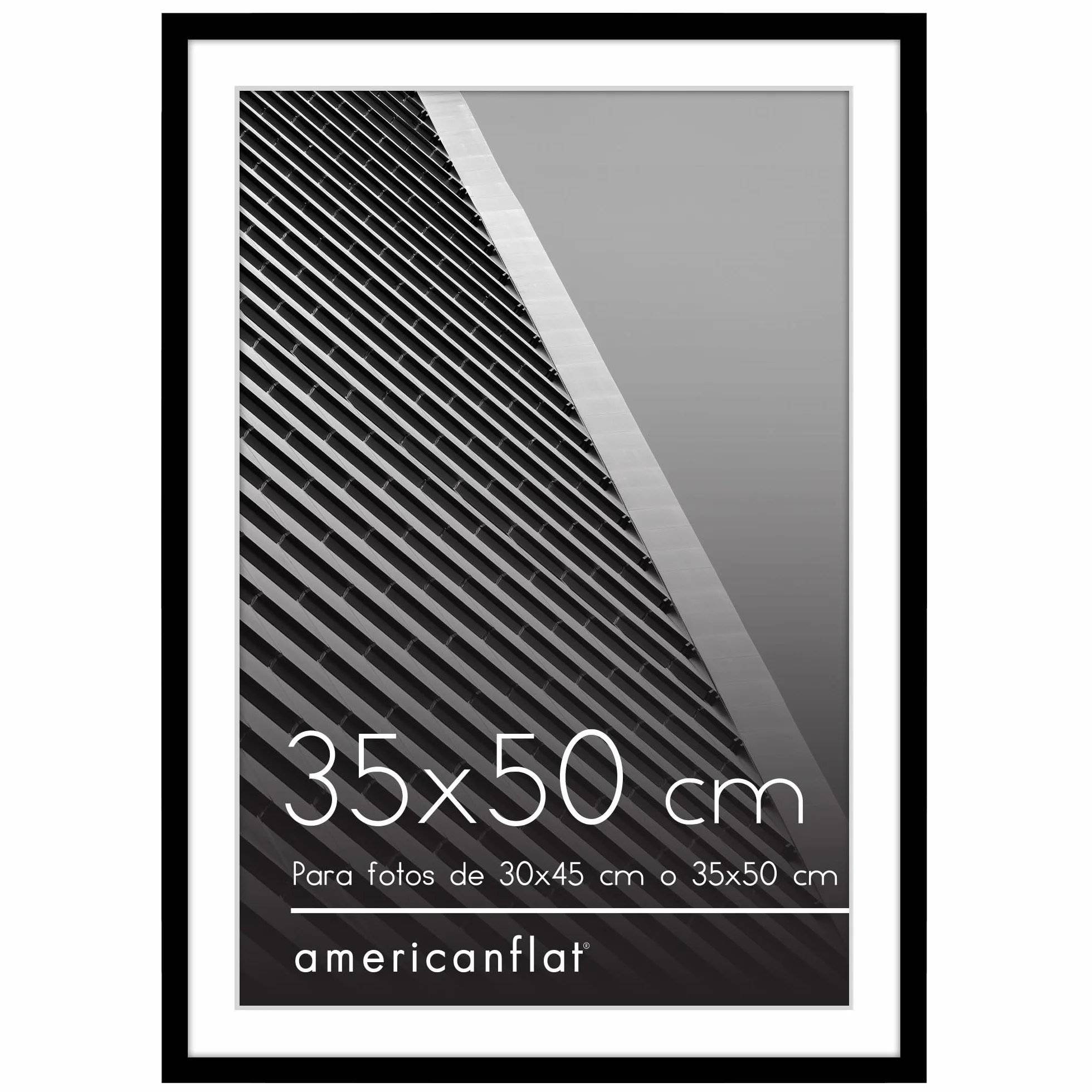 Americanflat Marco de Fotos 35x50 cm Negro con Paspartú - Marco 30x45 cm y 50x35 cm sin Paspartú - Molduras Finas Plástico Resistente