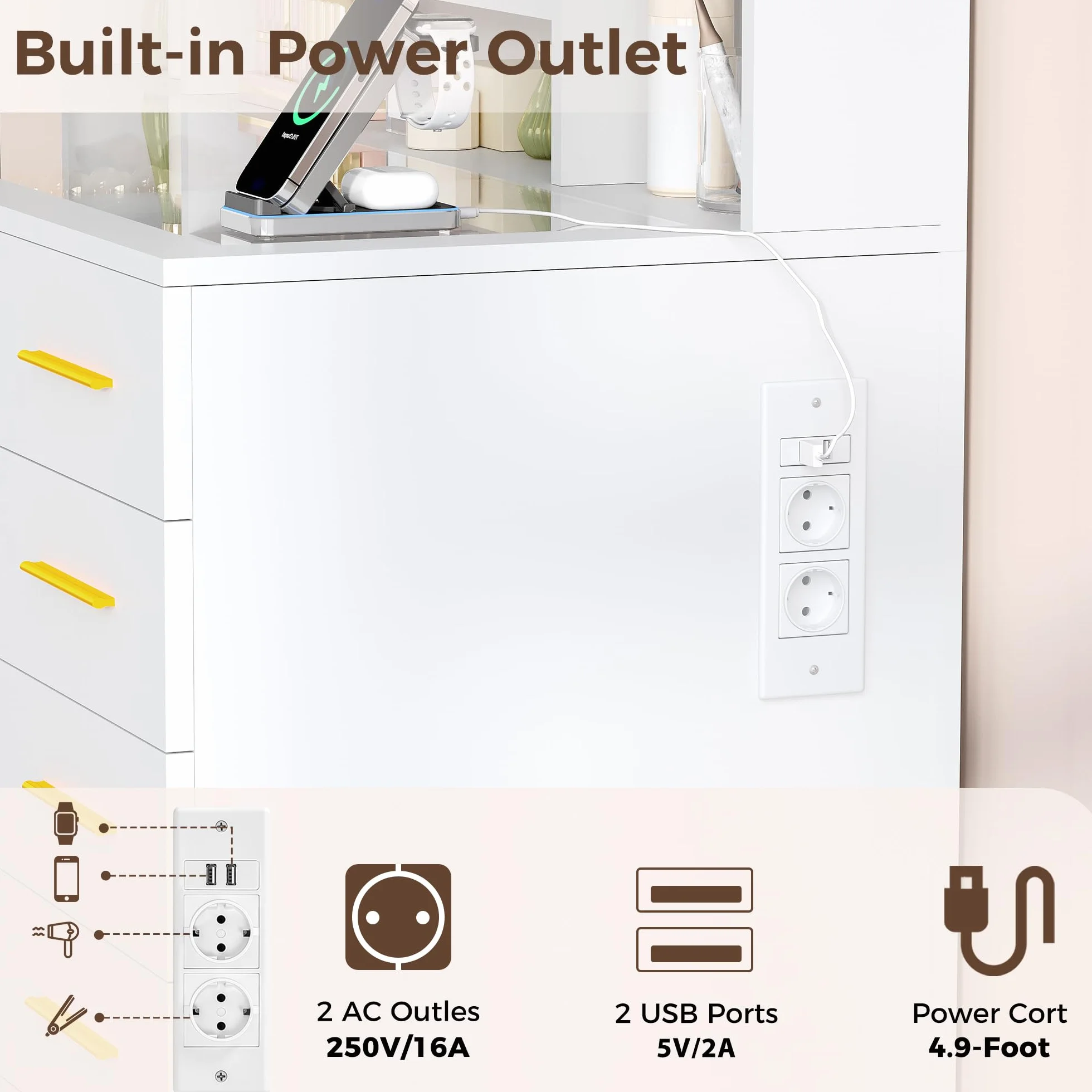 BEWISHOME Tocador de Maquillaje con Luces LED Regulables Mesa con Espejo 13 Cajones Blanco EFST61W