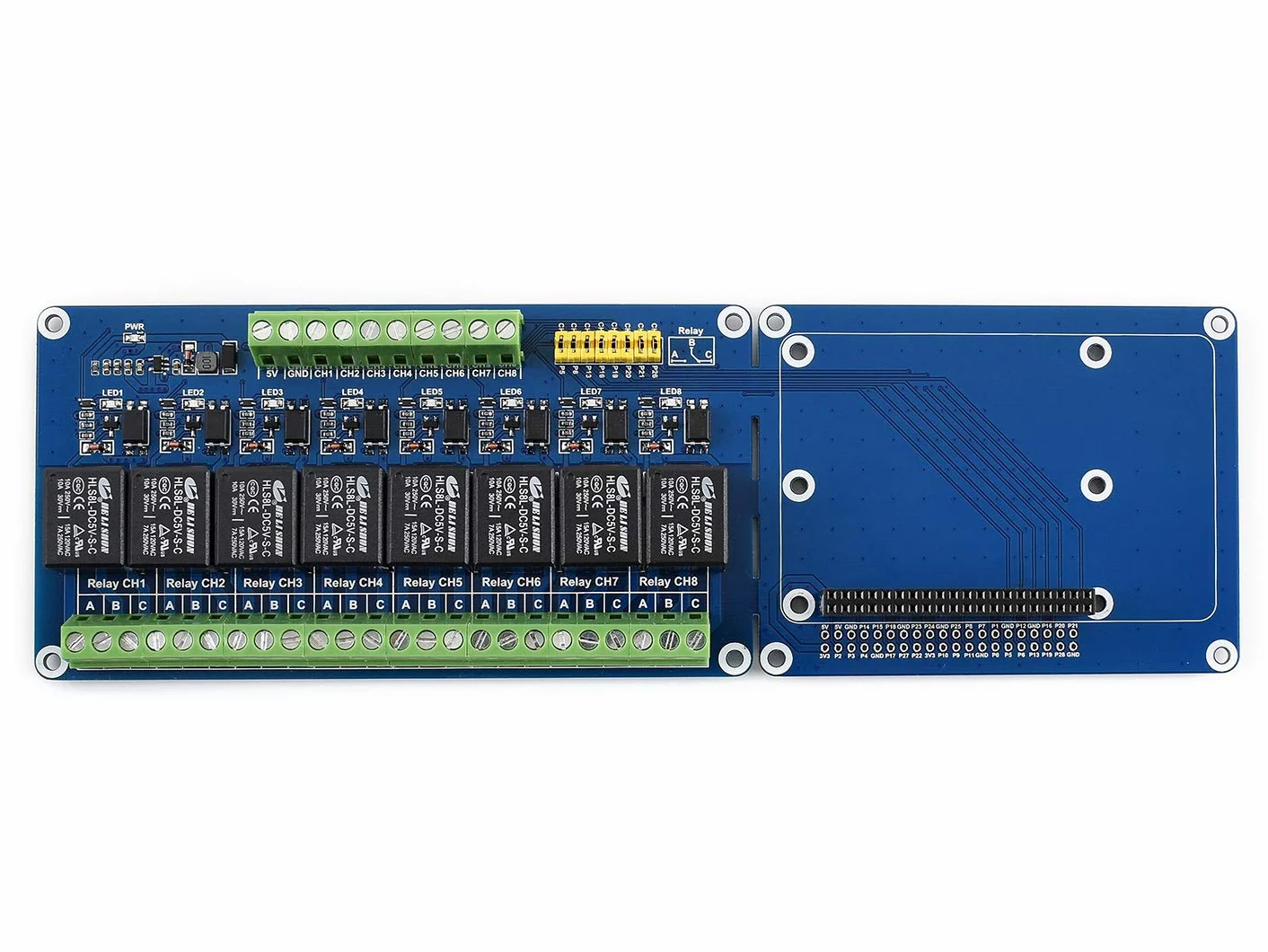 Waveshare 8-ch Relays Expansion Board Compatible with Raspberry Pi Control High Voltage Products Standard Rail Mount Bottom Case
