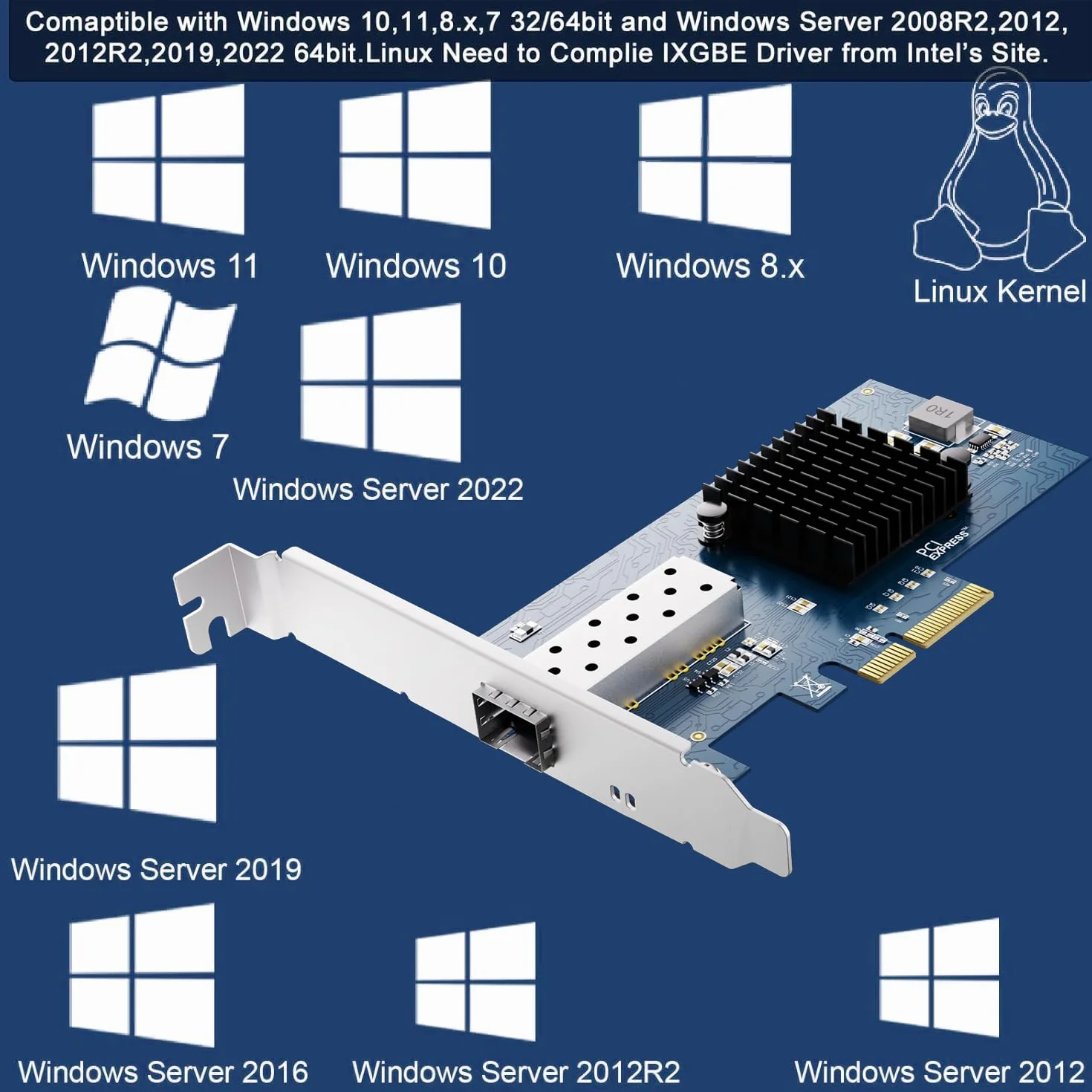 Tarjeta de red SFP+ PCI-e abierta de 10 GB, con controlador Intel 82599 (X520-DA1), adaptador Ethernet de 10 Gbps, tarjeta NIC de 10 GB 10 G, compatible con Windows/Windows Server/VMware