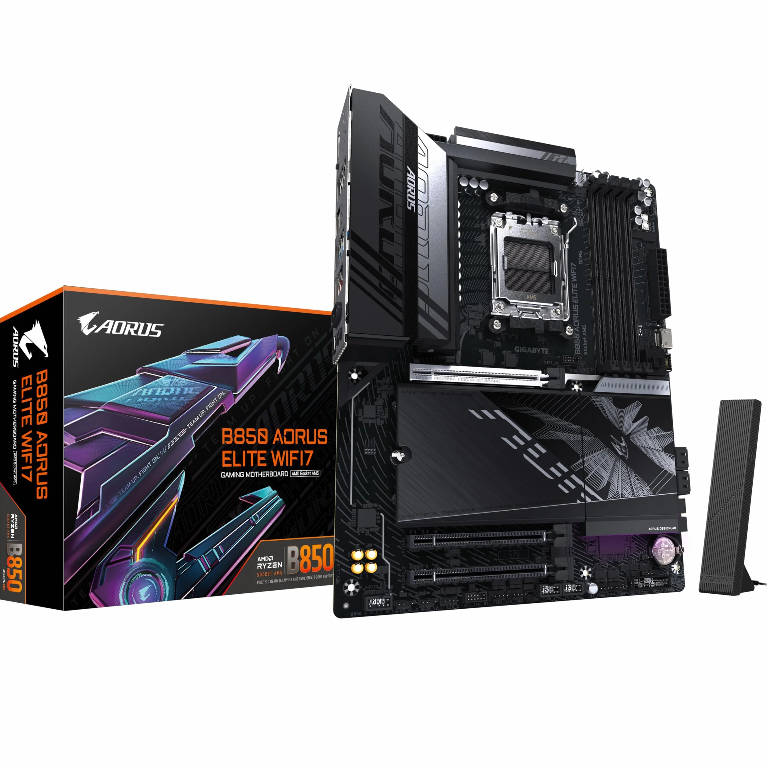 GIGABYTE B850 AORUS Elite WIFI7 Placa Base - Procesadores AMD Ryzen Serie 9000, VRM Digital de 14+2+2 Fases, hasta 8200MHz DDR5 (OC), 1xPCIe 5.0 + 2xPCIe 4.0 M.2, LAN 2.5, WiFi 7, USB 3.2 Gen 2x2