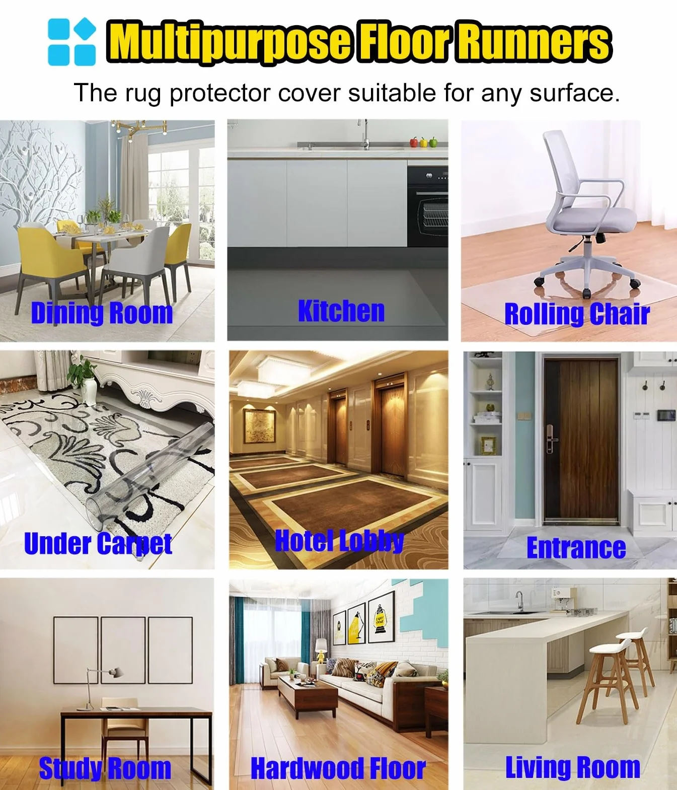Alfombrilla protectora PVC transparente reflectante 1.5 mm 85 cm x 150 cm para silla de oficina