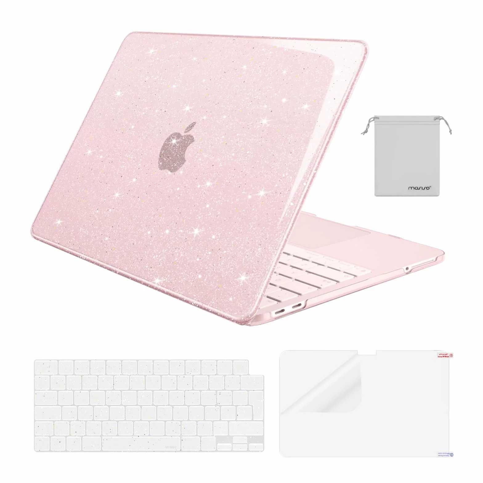 MOSISO Funda Purpurina Brillante Compatible con MacBook Neo 13 Pulgadas A3404 2026 Chip A18 Pro, Resistente a Las Grietas Protectora Funda Rígida&Teclado Tapa&Protector Pantalla&Bolsa,Rosa Nube