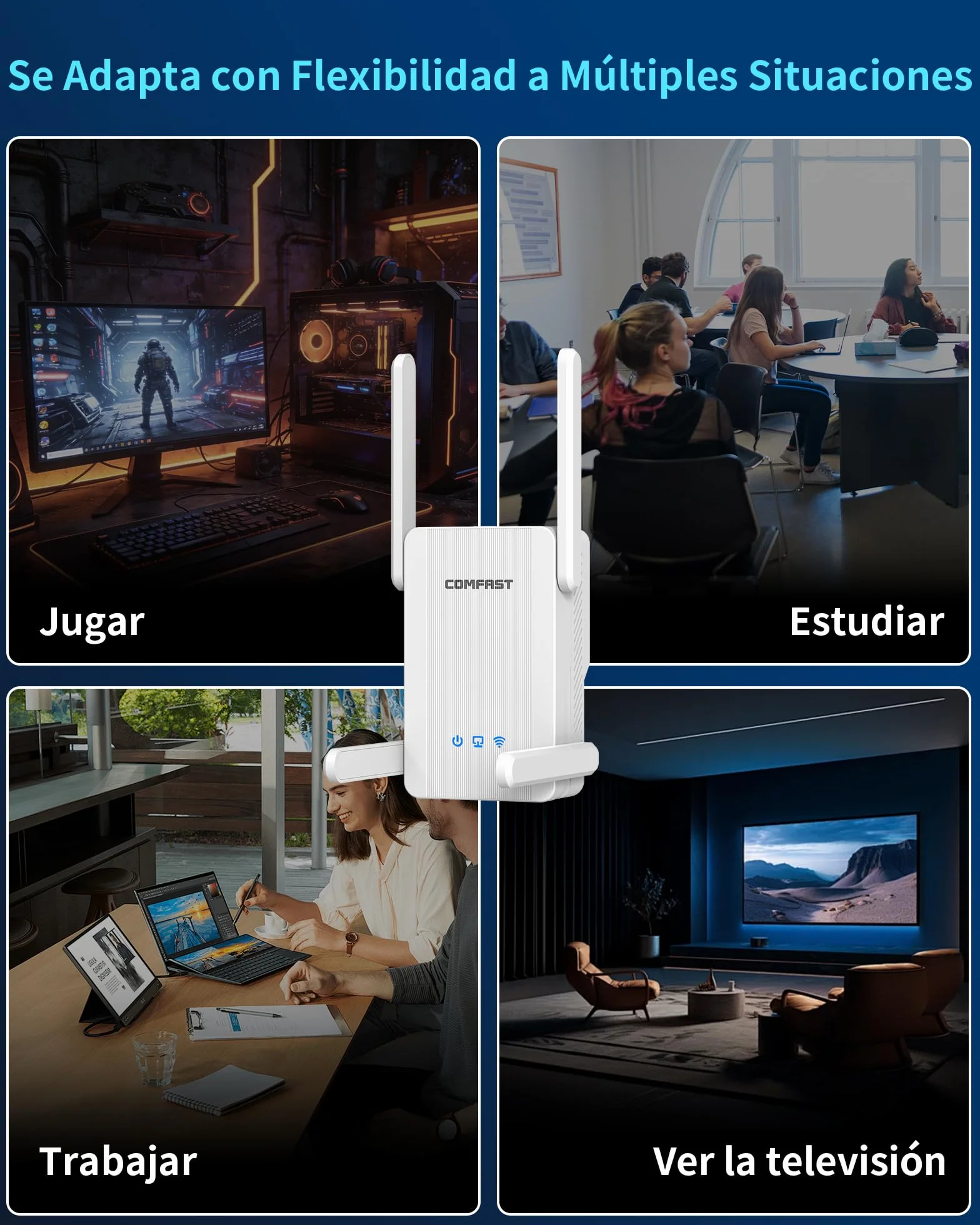 COMFAST AX2700Mbps Amplificador Señal WiFi, Repetidor WiFi 6, Extensor WiFi, Doble Banda 5G/2.4G con 4 Antenas, 3 Modos, Puerto Gigabit LAN, Botón WPS, MU-MIMO, WPA3, Compatibile con los Routers