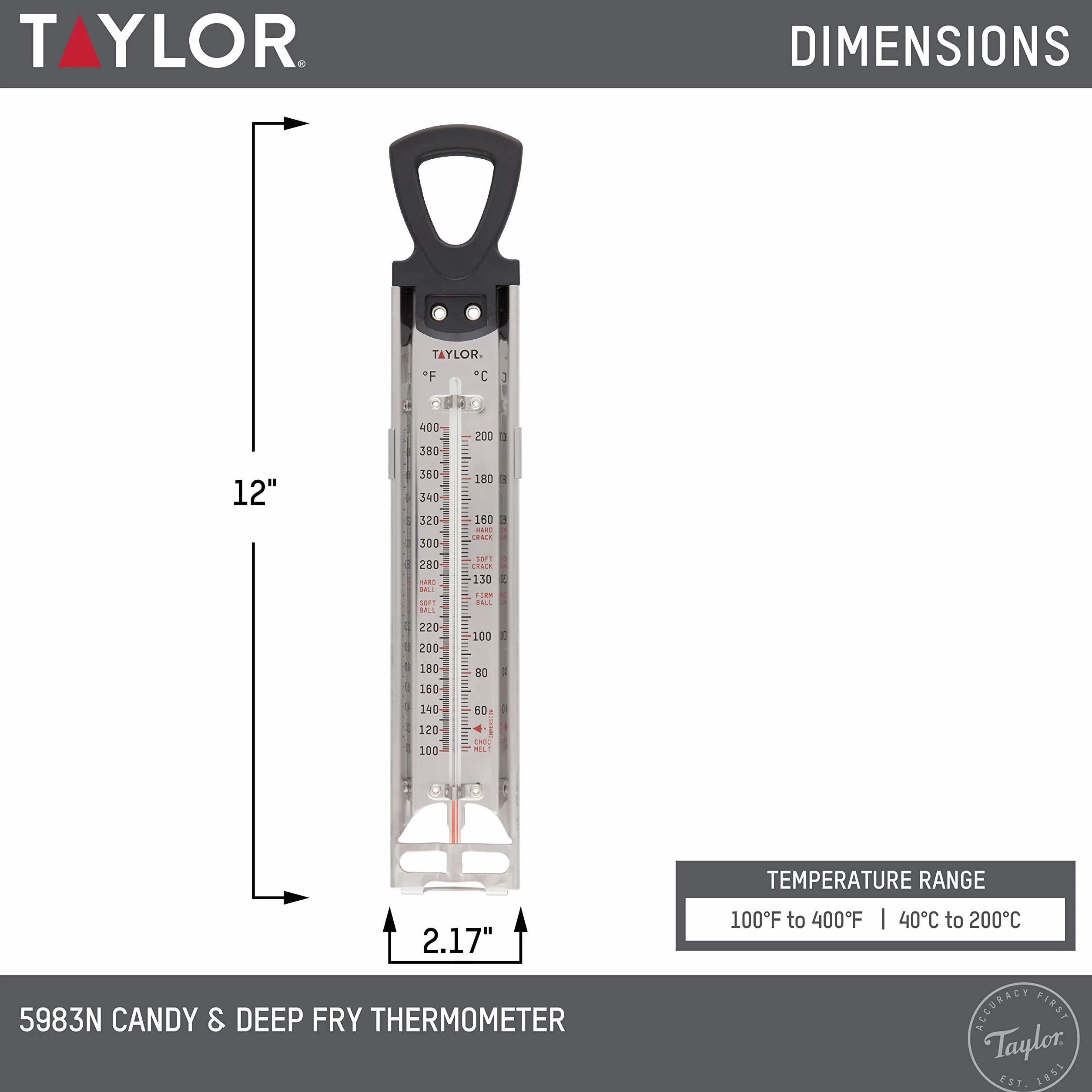 Taylor Precision Products Termómetro de acero inoxidable para freír